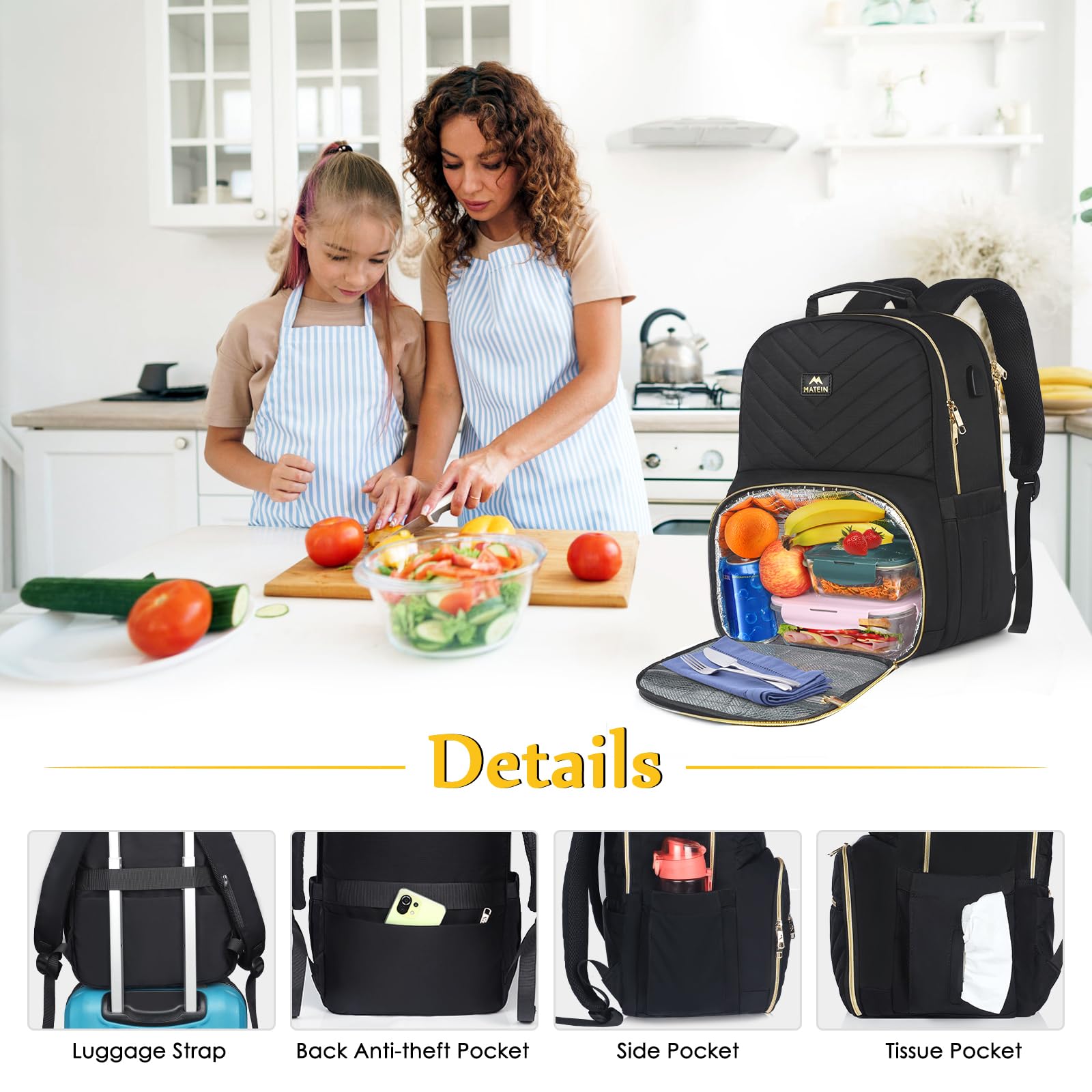Foto 4 pulgar | Mochila Matein Lonchera y para Laptop con Nevera USB de 15.6 " para Mujer - Venta Internacional