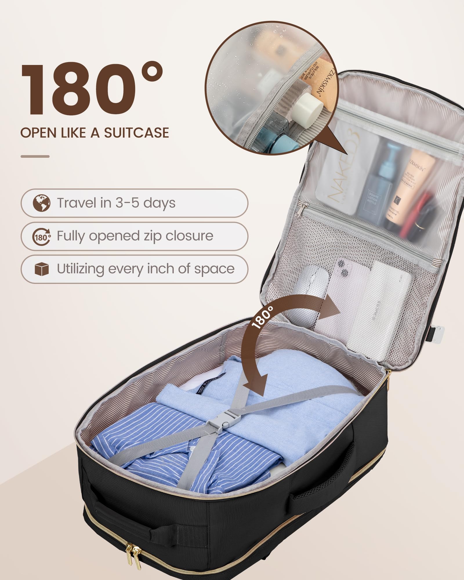 Foto 3 pulgar | Mochila de Viaje Lovevook 40L Negra con Espacios para Laptop de 17'' - Venta Internacional