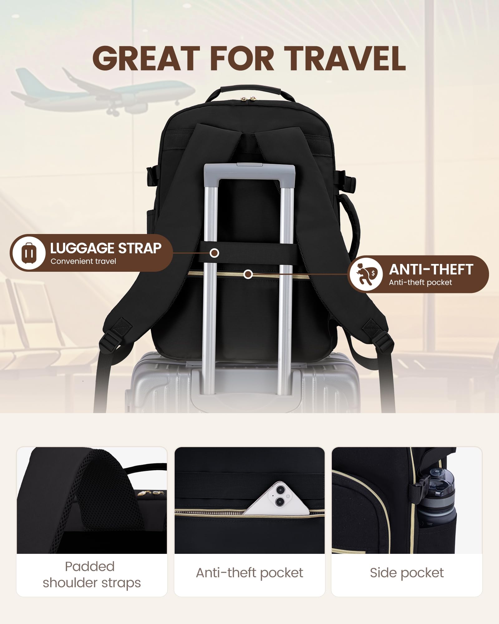 Foto 6 | Mochila de Viaje Lovevook 40L Negra con Espacios para Laptop de 17'' - Venta Internacional