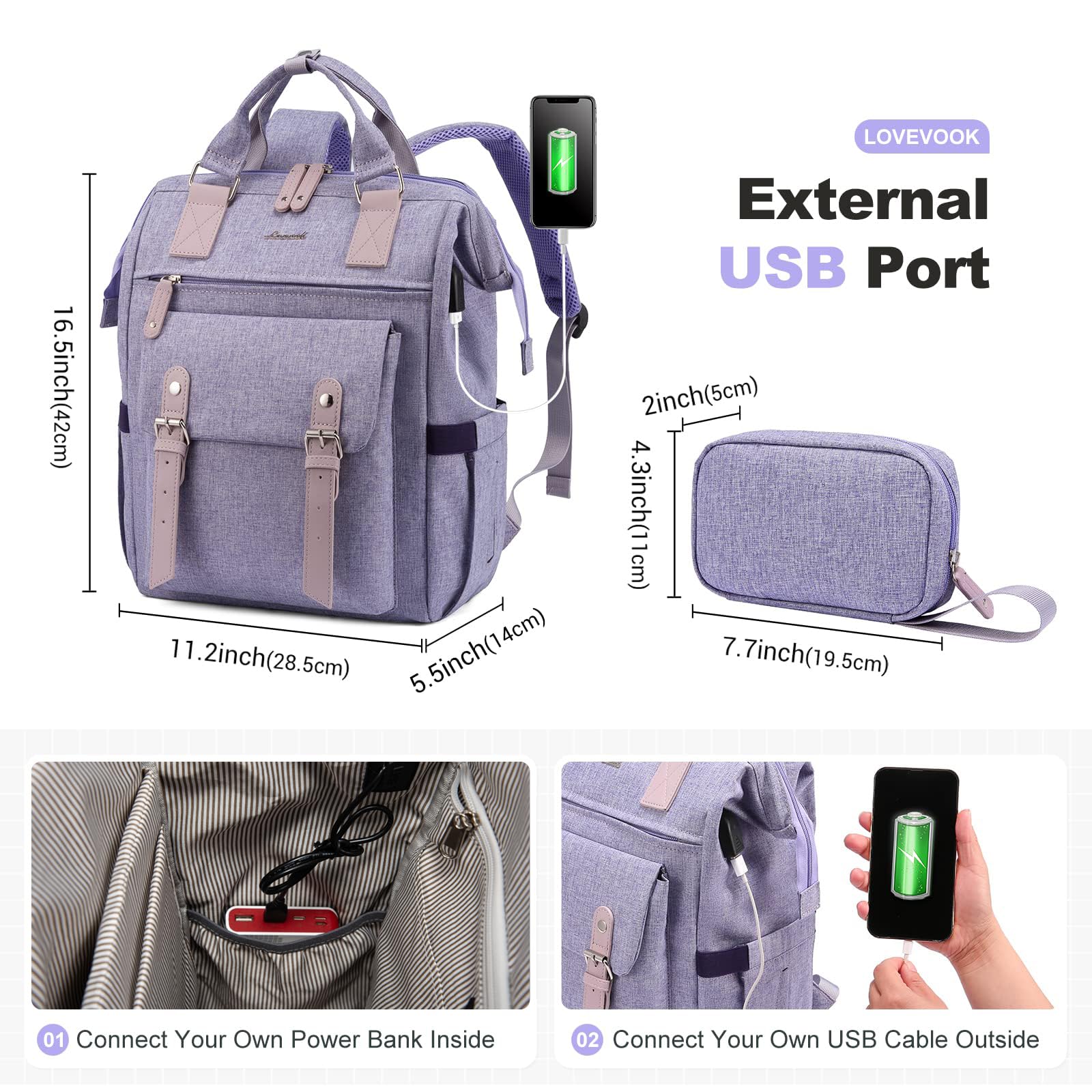 Foto 5 pulgar | Mochila para Laptop Lovevook 15.6 Pulgadas con Puerto Usb - Venta Internacional
