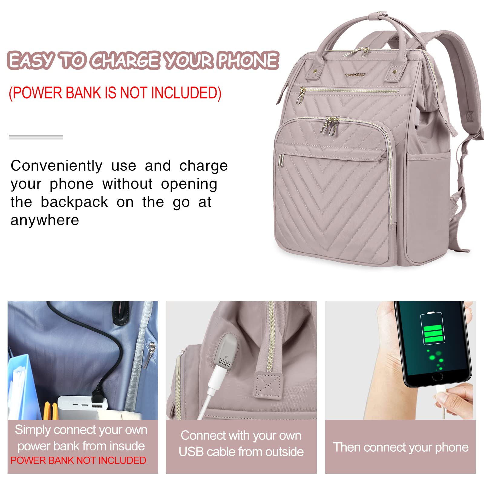 Foto 3 | Mochila Vankean para Laptop 17 Pulgadas Impermeable Rosa Claro - Venta Internacional