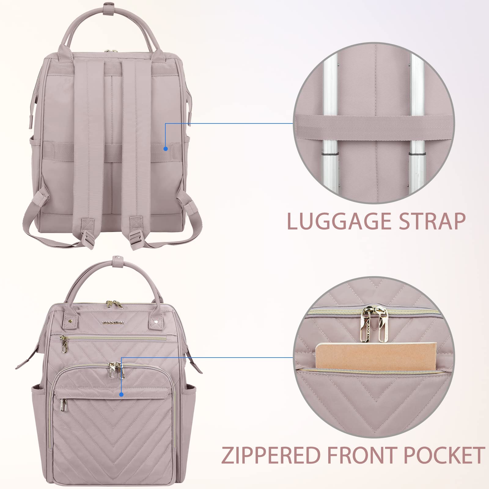 Foto 4 | Mochila Vankean para Laptop 17 Pulgadas Impermeable Rosa Claro - Venta Internacional