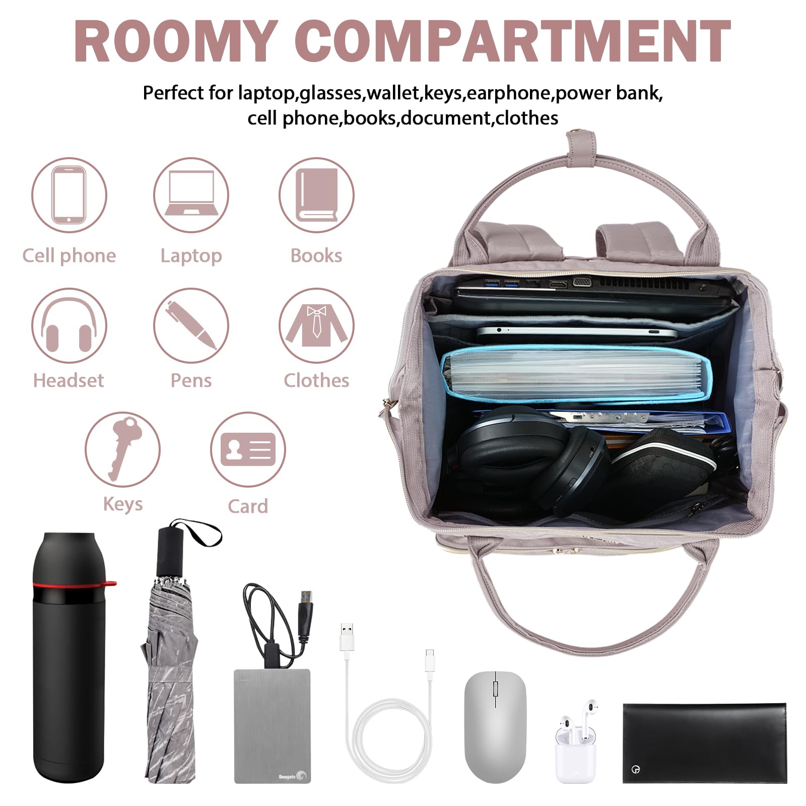 Foto 5 | Mochila Vankean para Laptop 17 Pulgadas Impermeable Rosa Claro - Venta Internacional