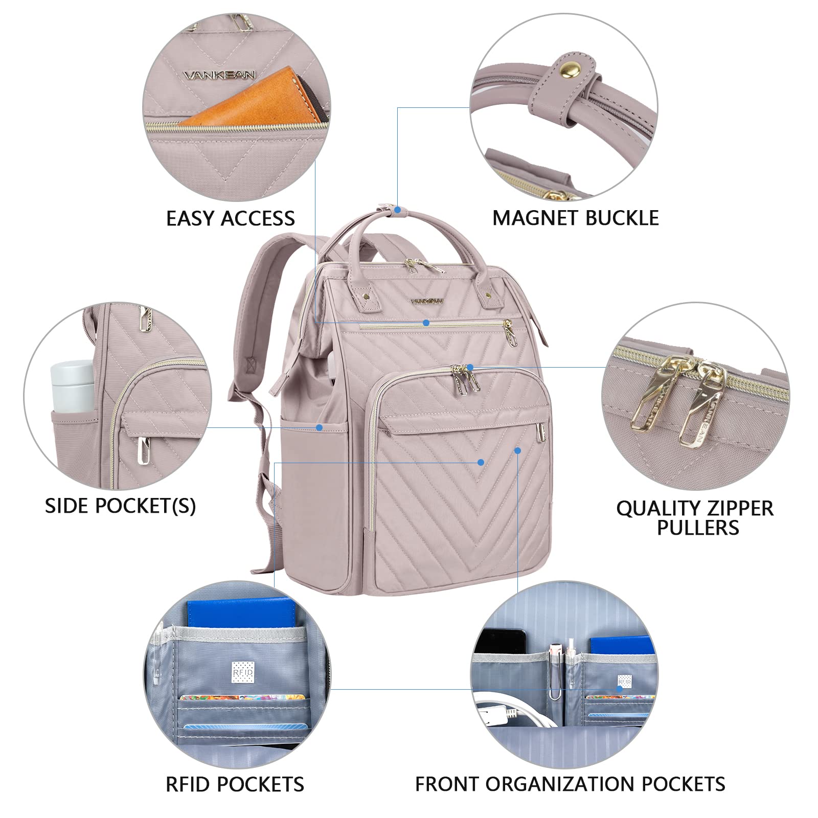 Foto 6 | Mochila Vankean para Laptop 17 Pulgadas Impermeable Rosa Claro - Venta Internacional