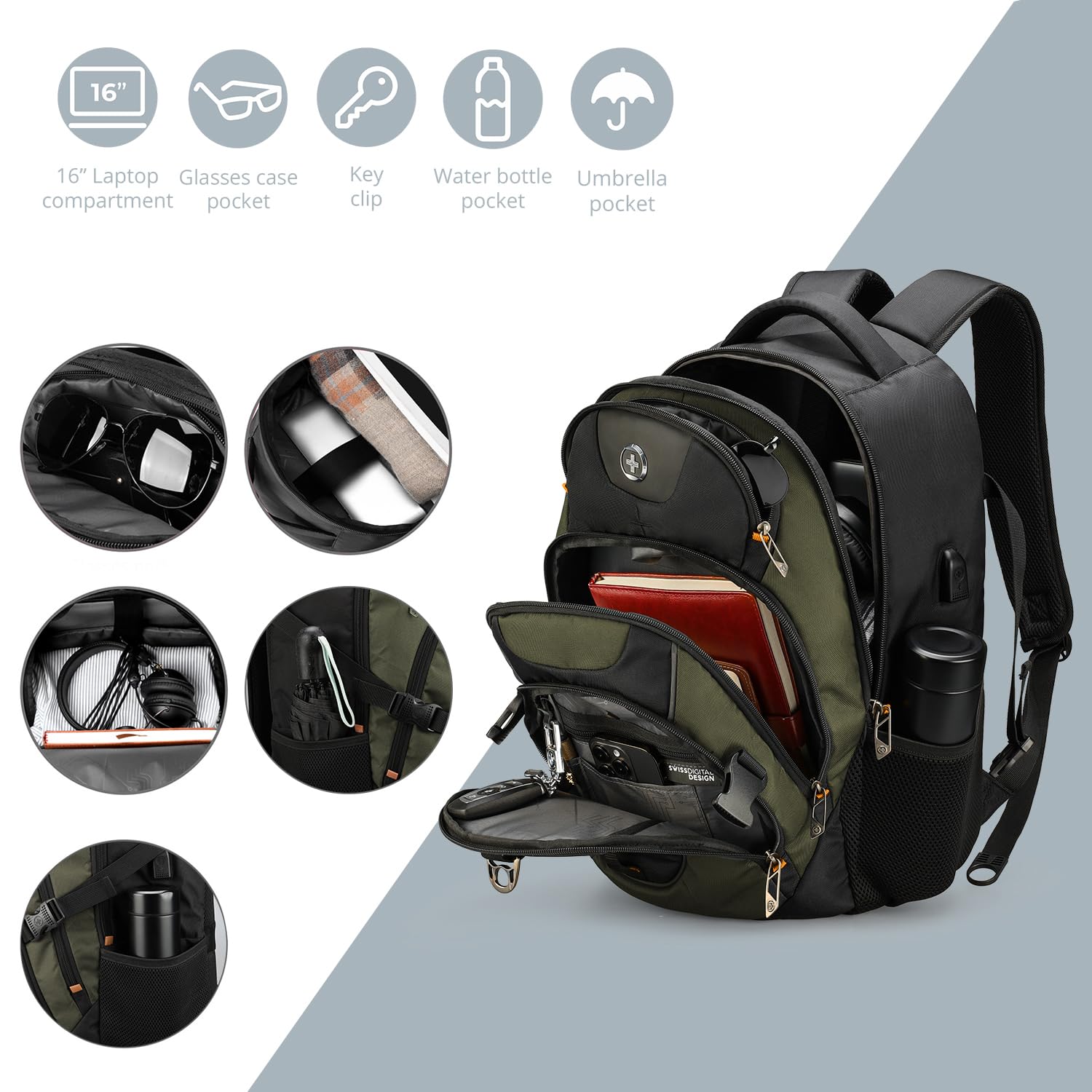 Foto 4 pulgar | Mochila Swissdigital Verde-Venta Internacional