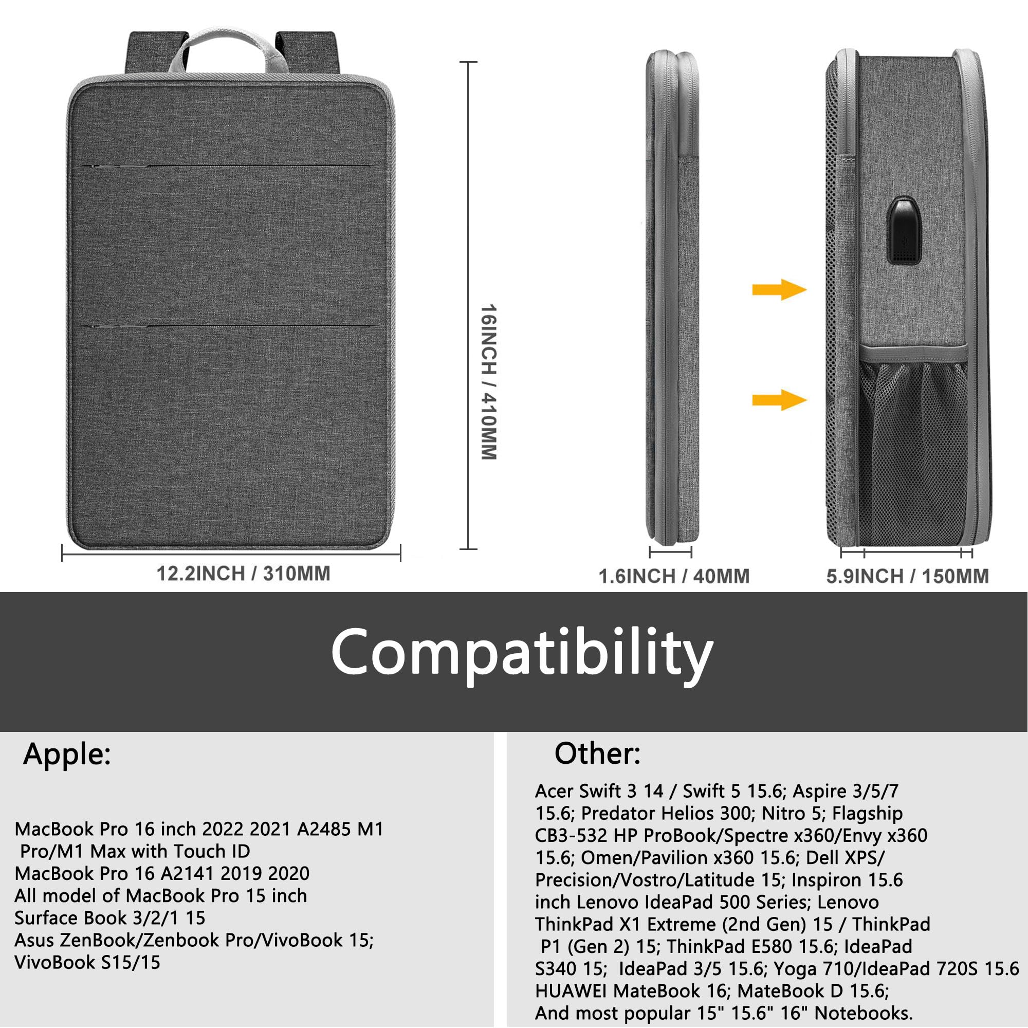 Foto 3 pulgar | Mochila Zinz Gris para Laptop de 16"-Venta Internacional