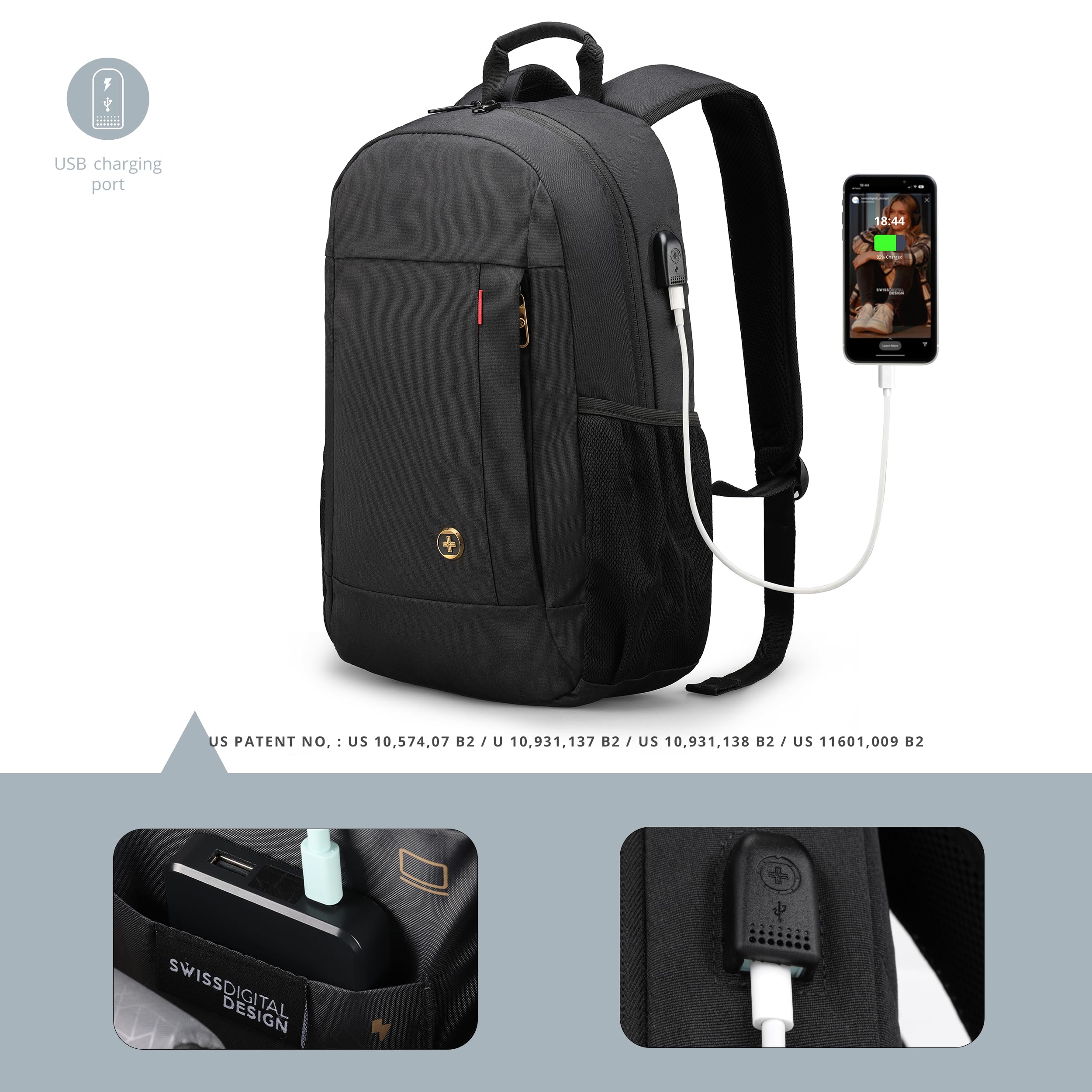 Foto 6 pulgar | Mochila Swissdigital Design College Laptop 15.6 Pulgadas Negra - Venta Internacional