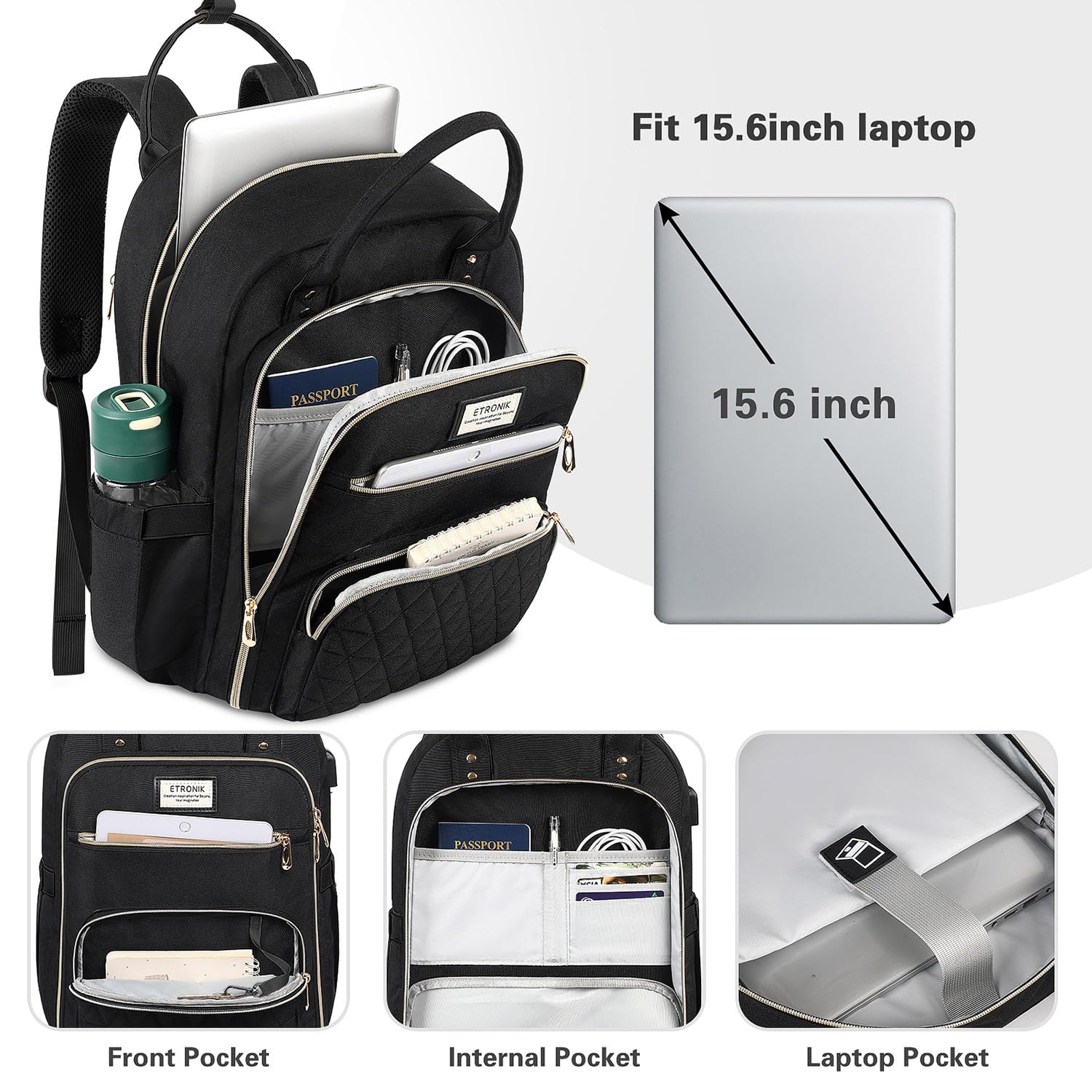Foto 3 pulgar | Mochila Etronik para Portátil 15,6 Pulgadas y Puerto Usb con Lonchera  - Venta Internacional