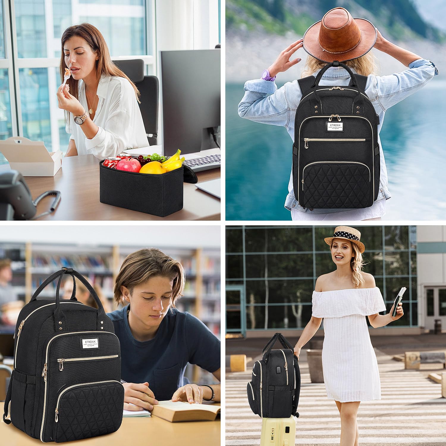 Foto 8 pulgar | Mochila Etronik para Portátil 15,6 Pulgadas y Puerto Usb con Lonchera  - Venta Internacional