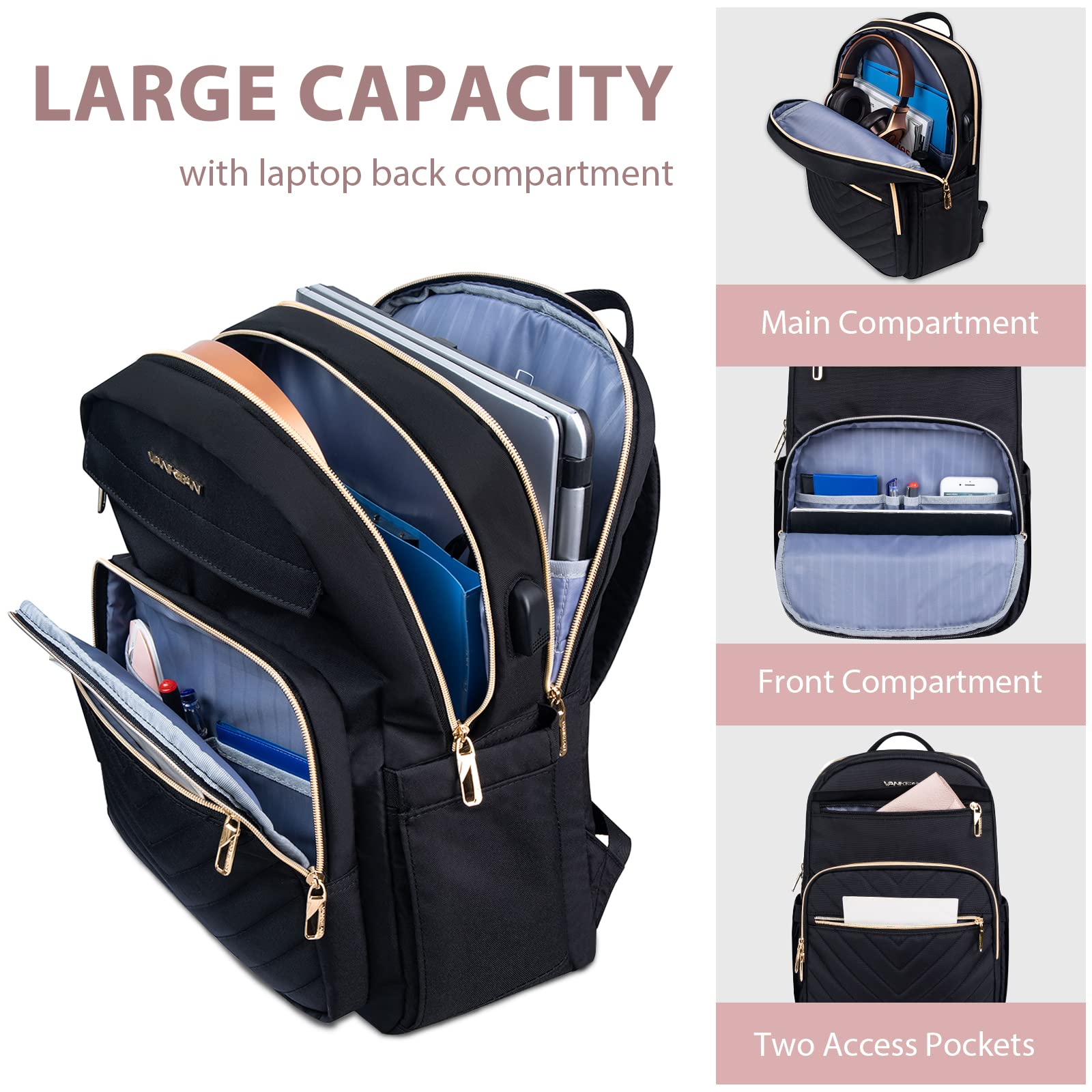 Foto 5 | Mochila Vankean Negra para Laptop de 15.6"-Venta Internacional