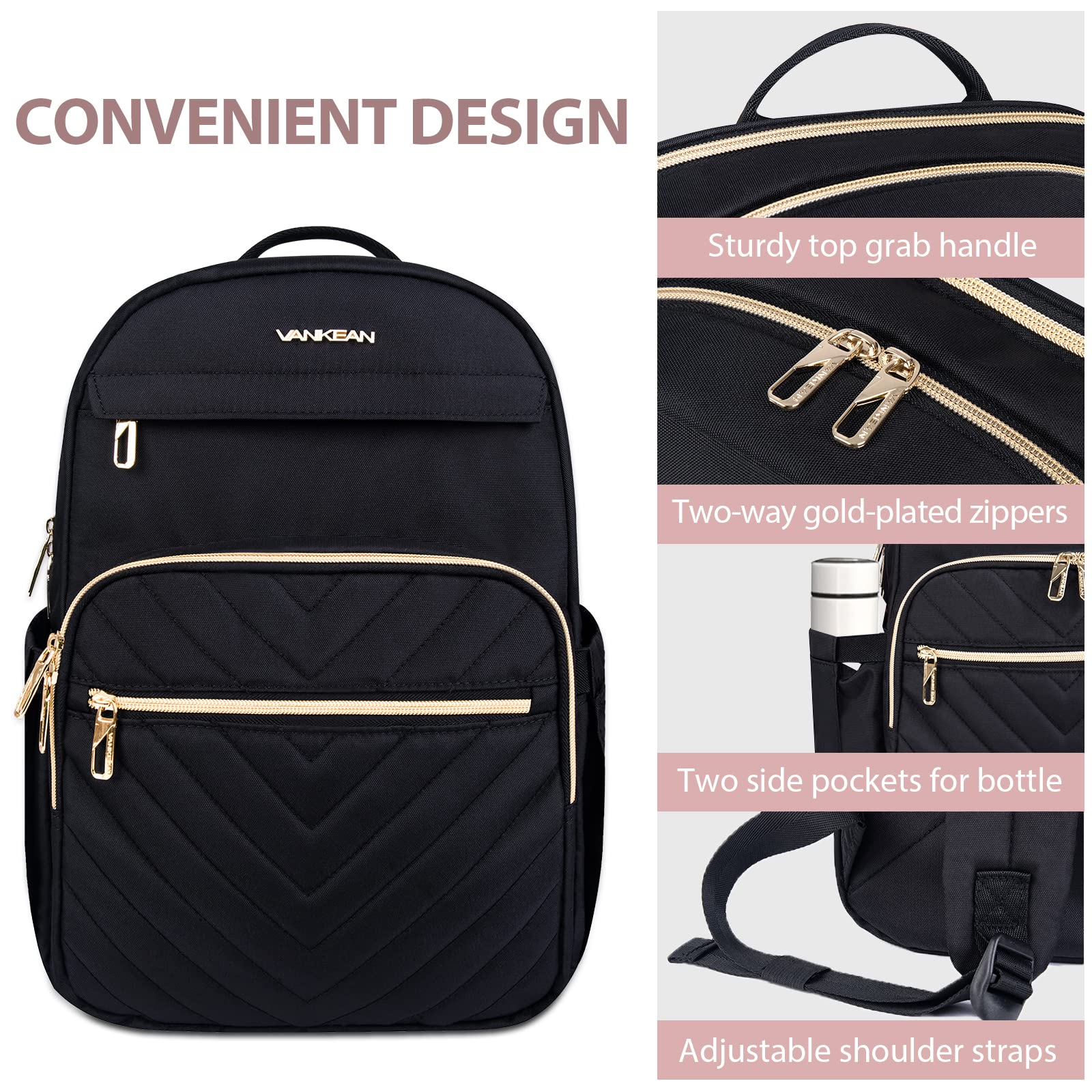 Foto 7 pulgar | Mochila Vankean Negra para Laptop de 15.6"-Venta Internacional