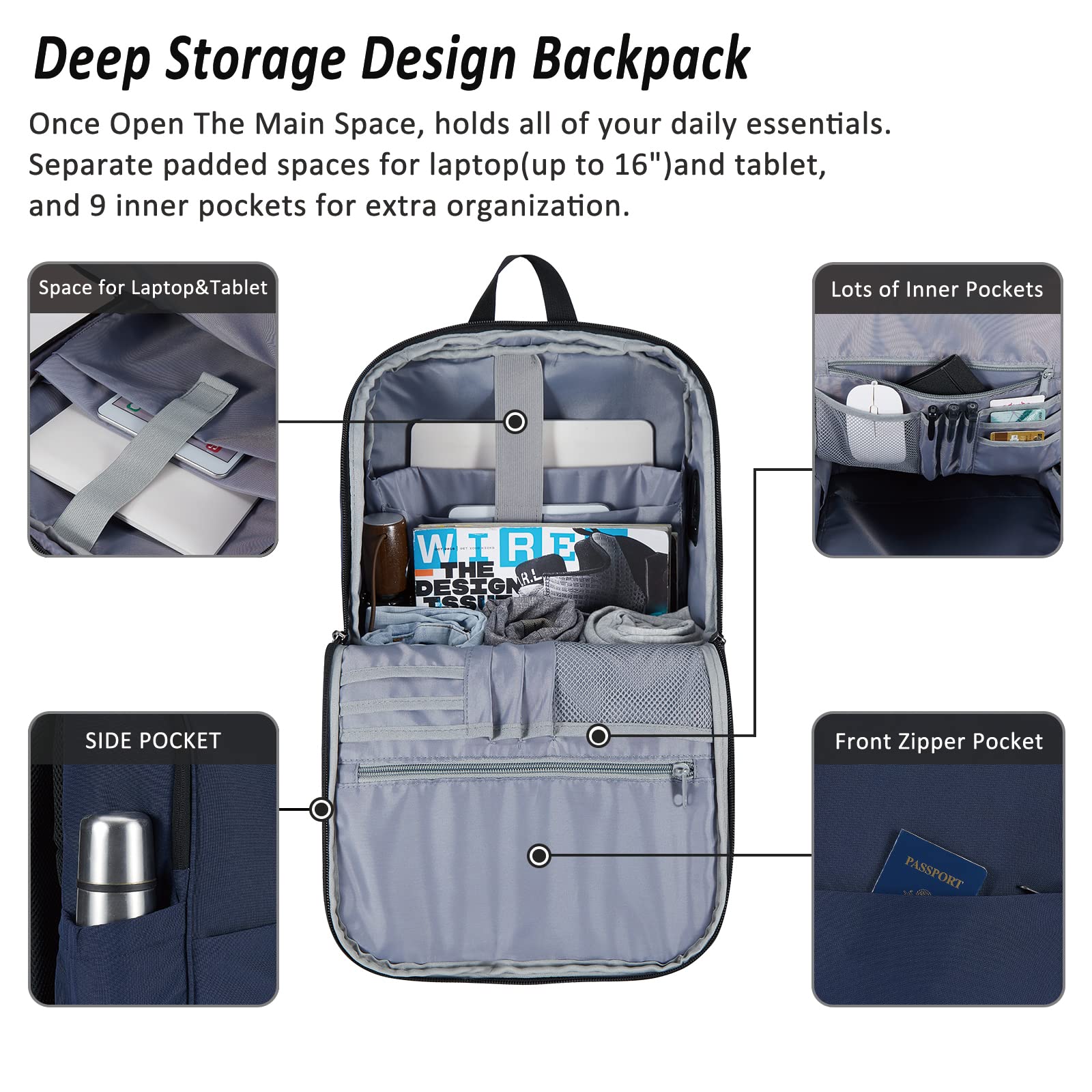Foto 2 | Mochila para Portátil Maxtop Bookbag con Puerto USB de 15.6 Pulgadas Water Res - Venta Internacional