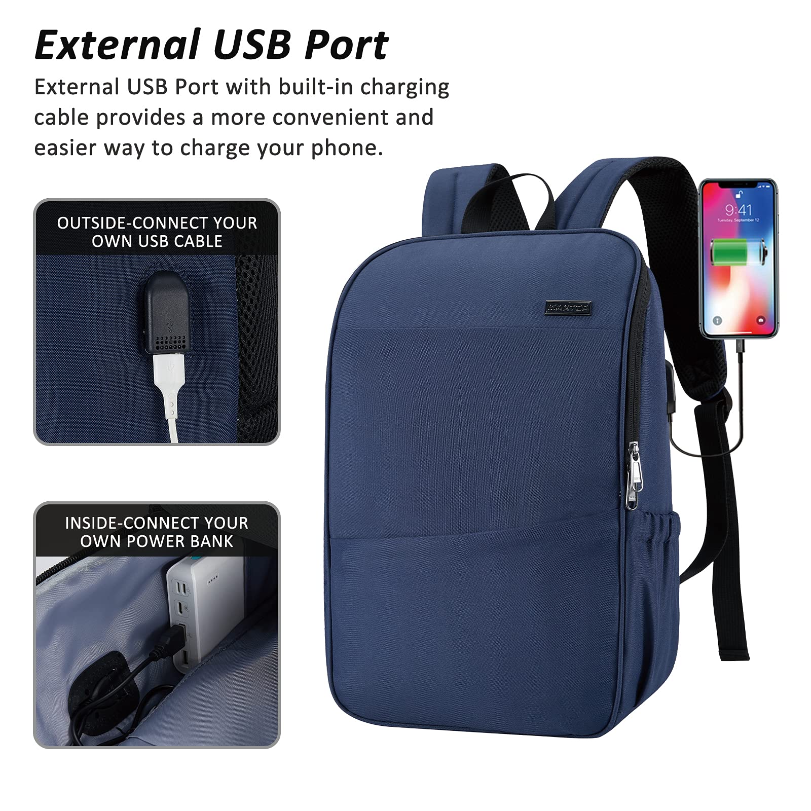Foto 3 | Mochila para Portátil Maxtop Bookbag con Puerto USB de 15.6 Pulgadas Water Res - Venta Internacional
