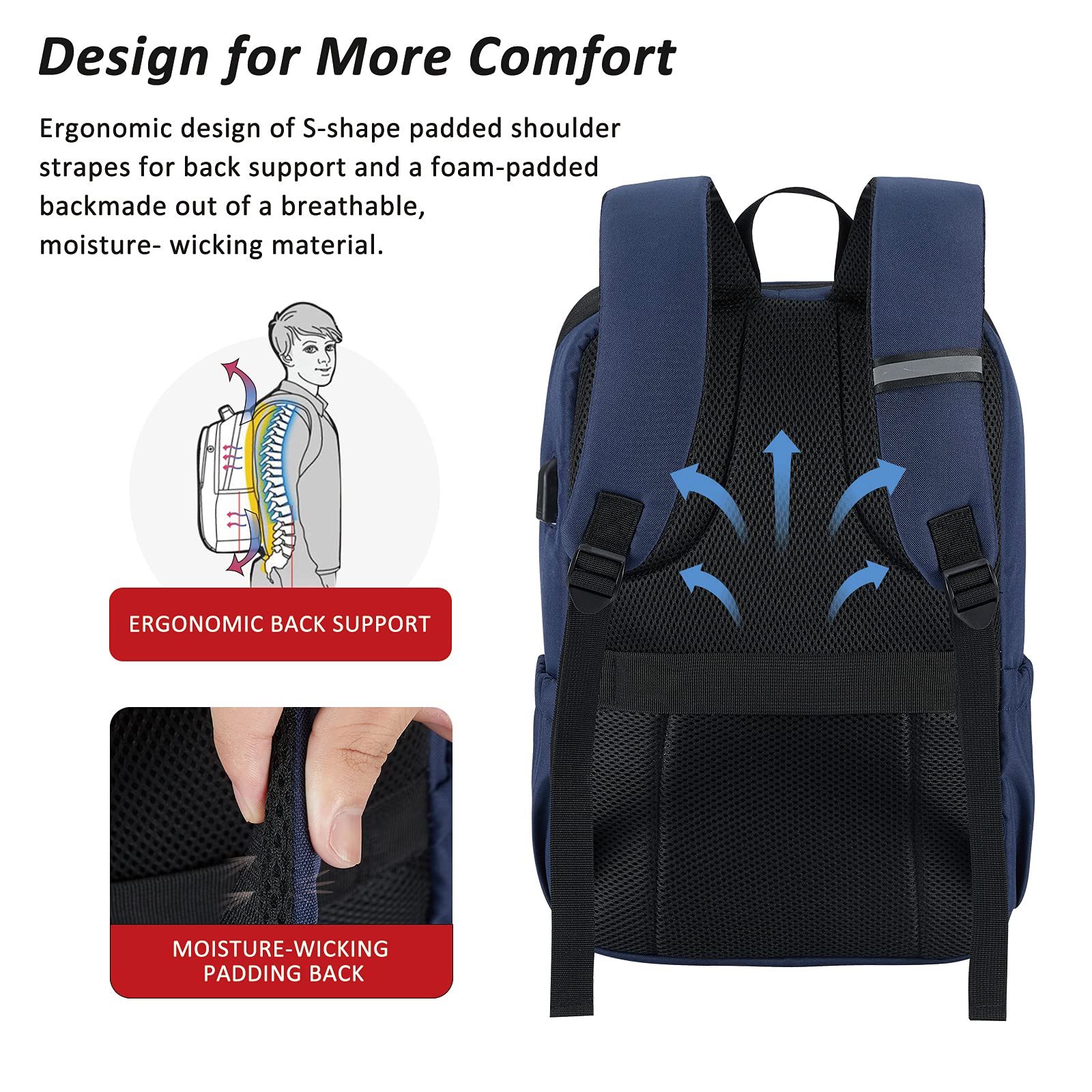 Foto 6 pulgar | Mochila para Portátil Maxtop Bookbag con Puerto USB de 15.6 Pulgadas Water Res - Venta Internacional