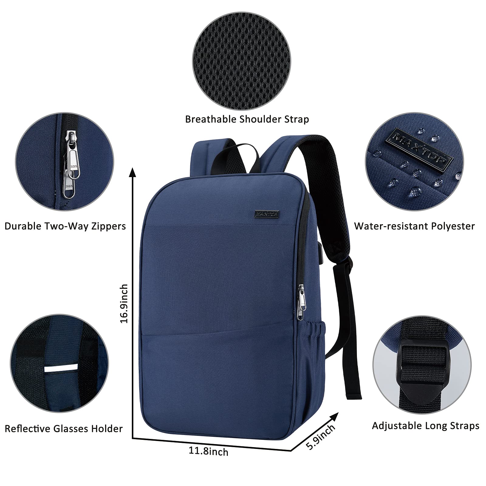 Foto 7 pulgar | Mochila para Portátil Maxtop Bookbag con Puerto USB de 15.6 Pulgadas Water Res - Venta Internacional