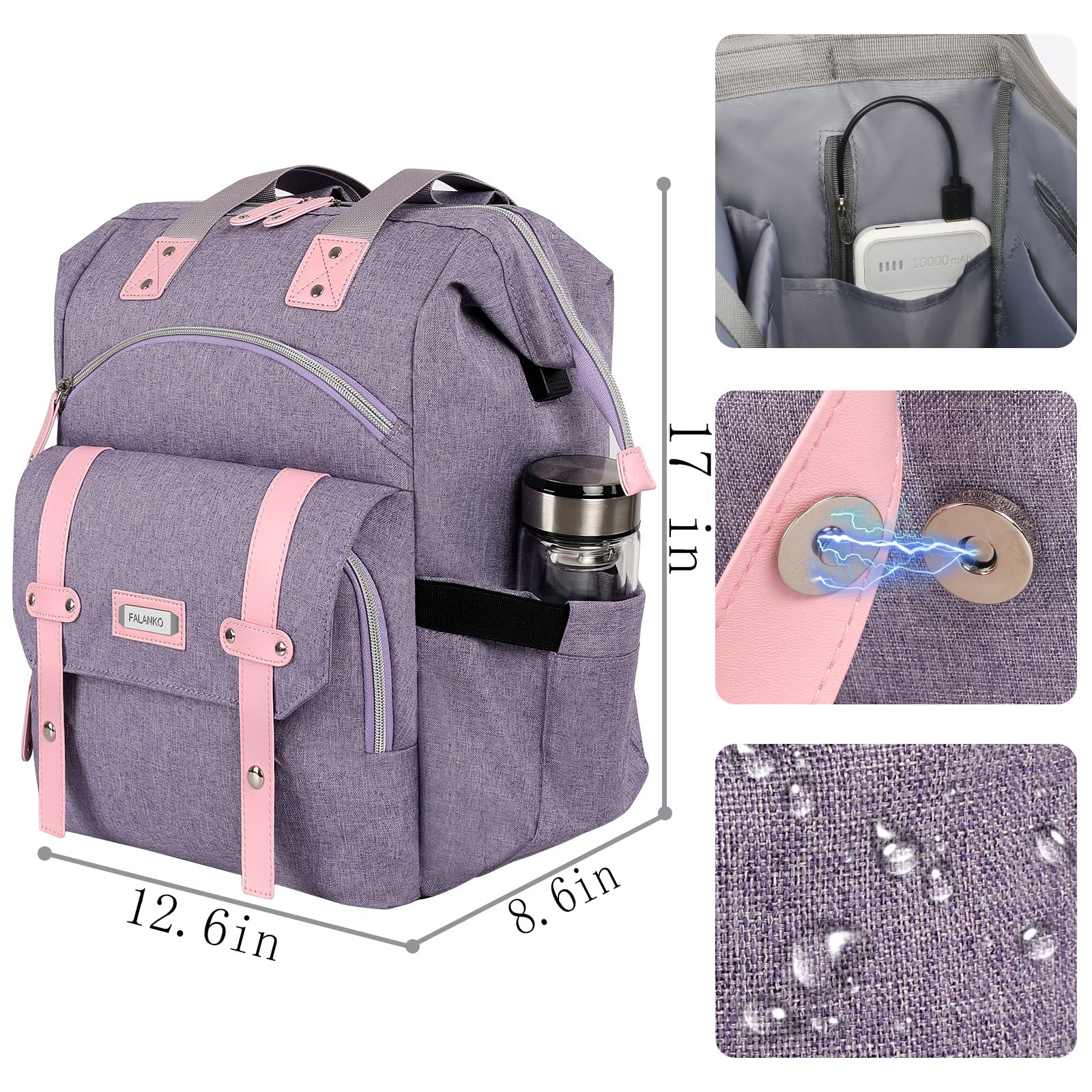 Foto 5 pulgar | Mochila para Portátil Falanko de 17 Pulgadas con Puerto USB Morado para Mujer - Venta Internacional