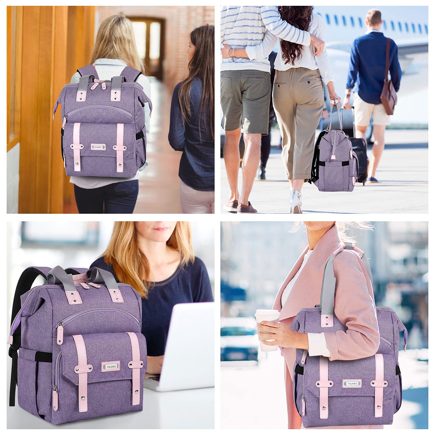 Foto 7 pulgar | Mochila para Portátil Falanko de 17 Pulgadas con Puerto USB Morado para Mujer - Venta Internacional