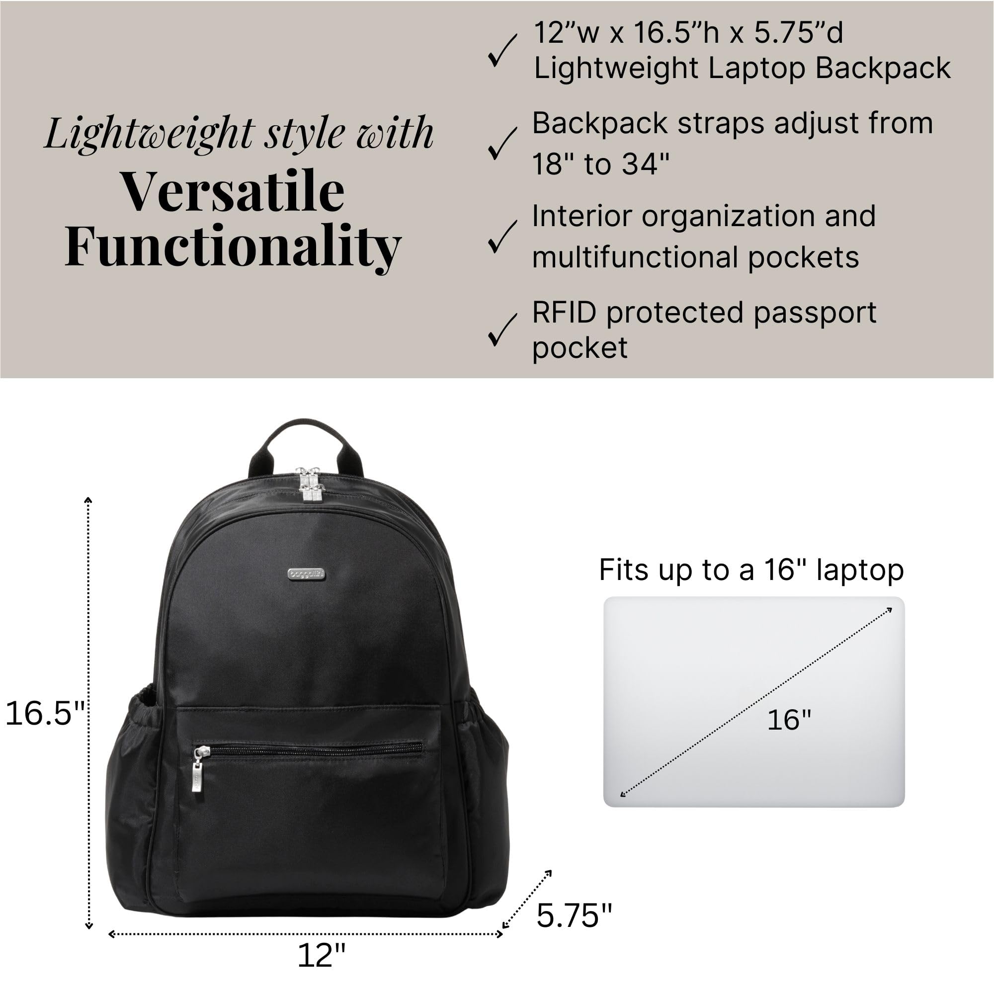 Foto 3 | Mochila Baggallini Essential con Espacio para Laptop 16 Pulgadas Ligera - Venta Internacional