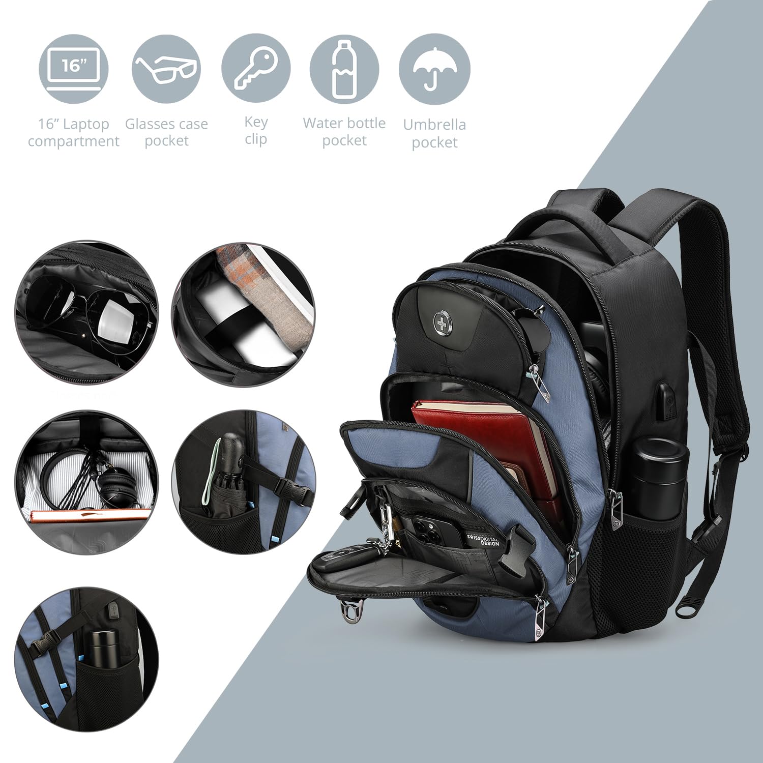 Foto 6 pulgar | Mochila Swissdigital Azul-Venta Internacional