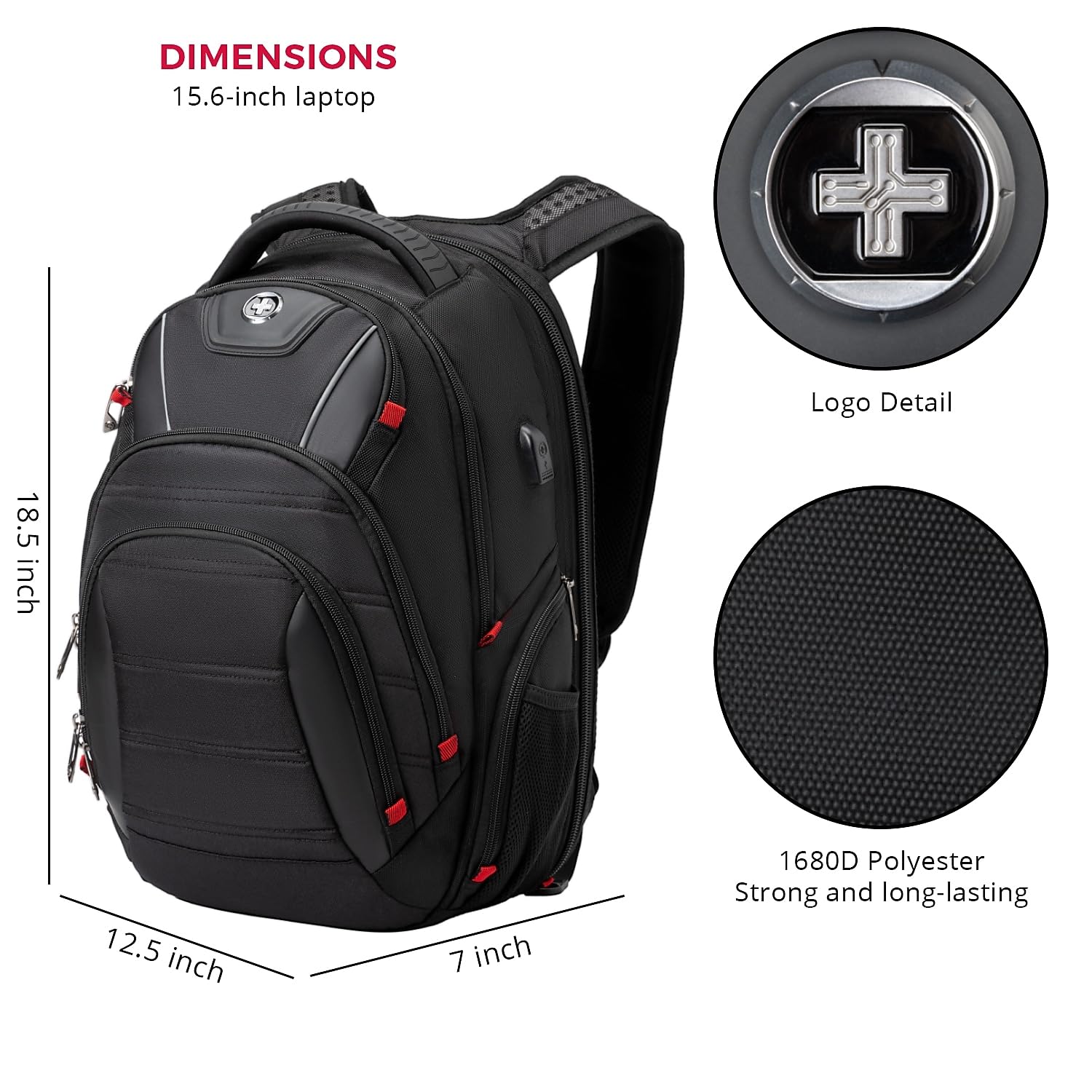 Foto 3 | Mochila Swissdigital Design Travel 15,6 " para Portátil Negra para Hombre - Venta Internacional