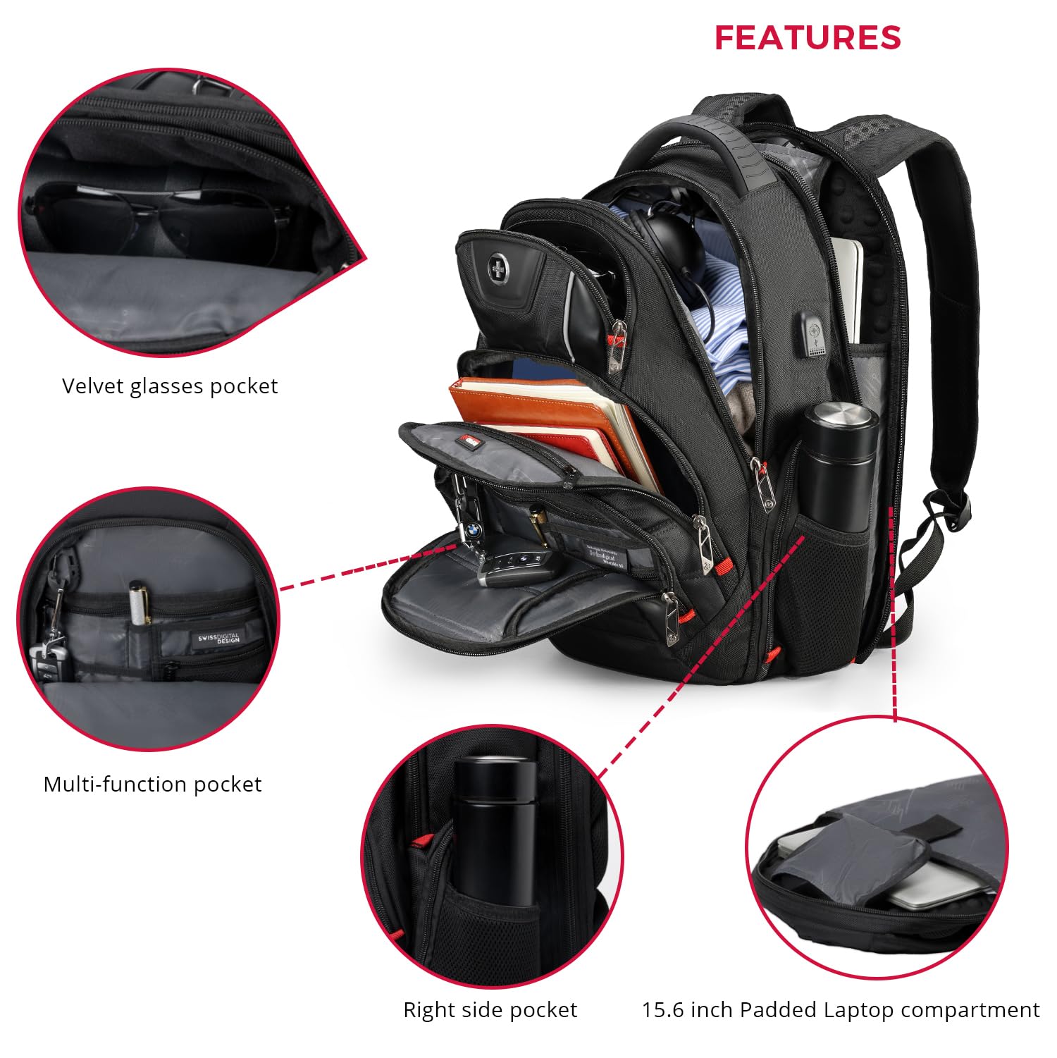 Foto 7 pulgar | Mochila Swissdigital Design Travel 15,6 " para Portátil Negra para Hombre - Venta Internacional