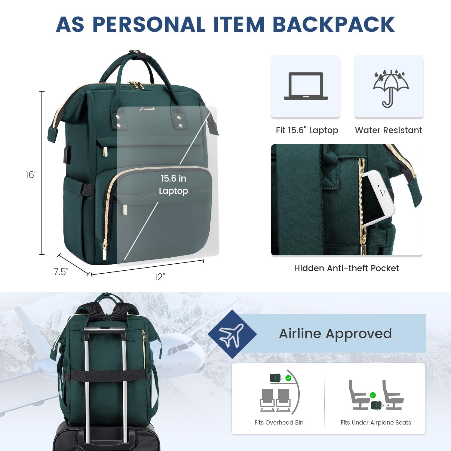 Foto 5 | Mochila Lovevook College Impermeable Verde Oscuro - Venta Internacional