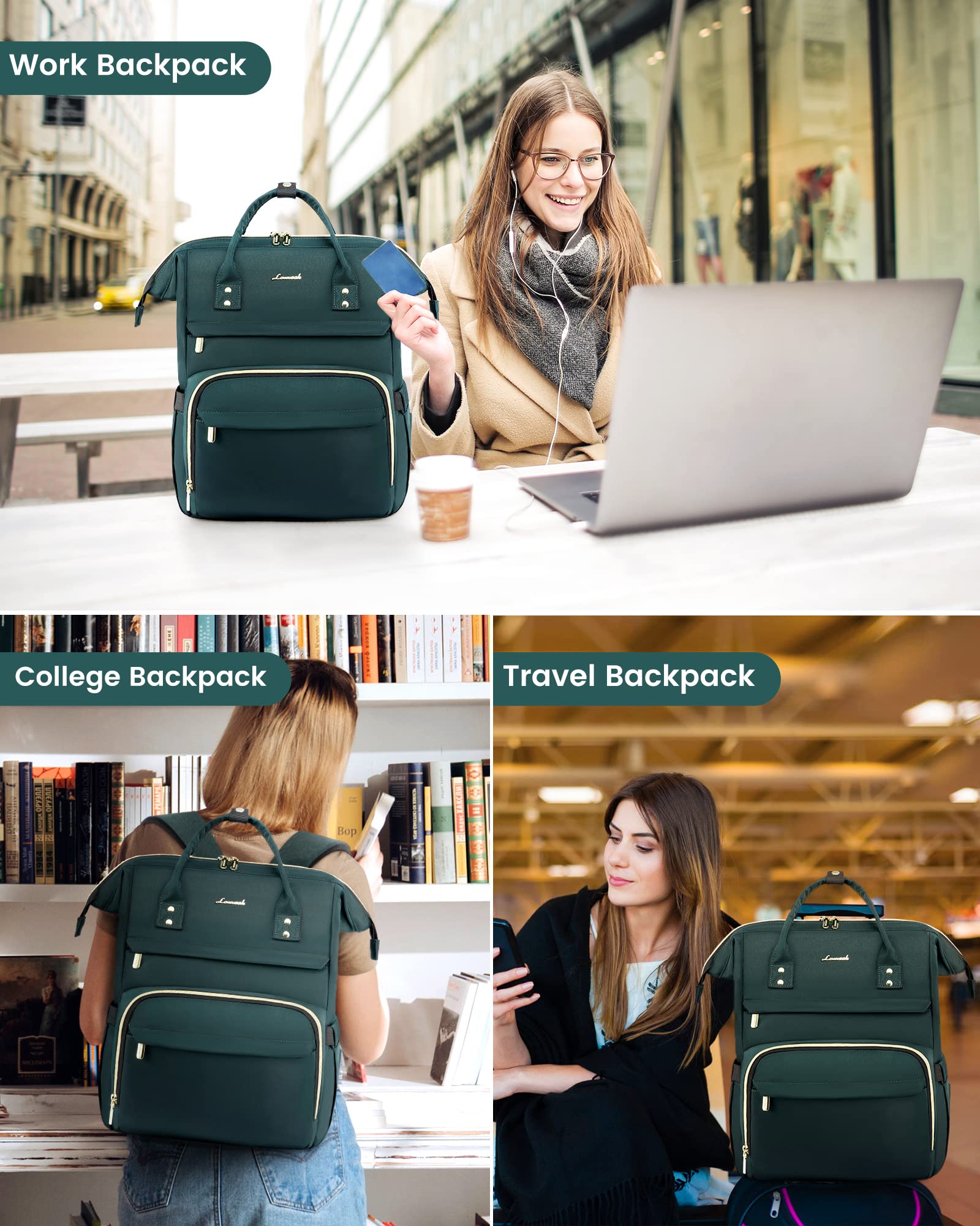 Foto 7 pulgar | Mochila Lovevook College Impermeable Verde Oscuro - Venta Internacional