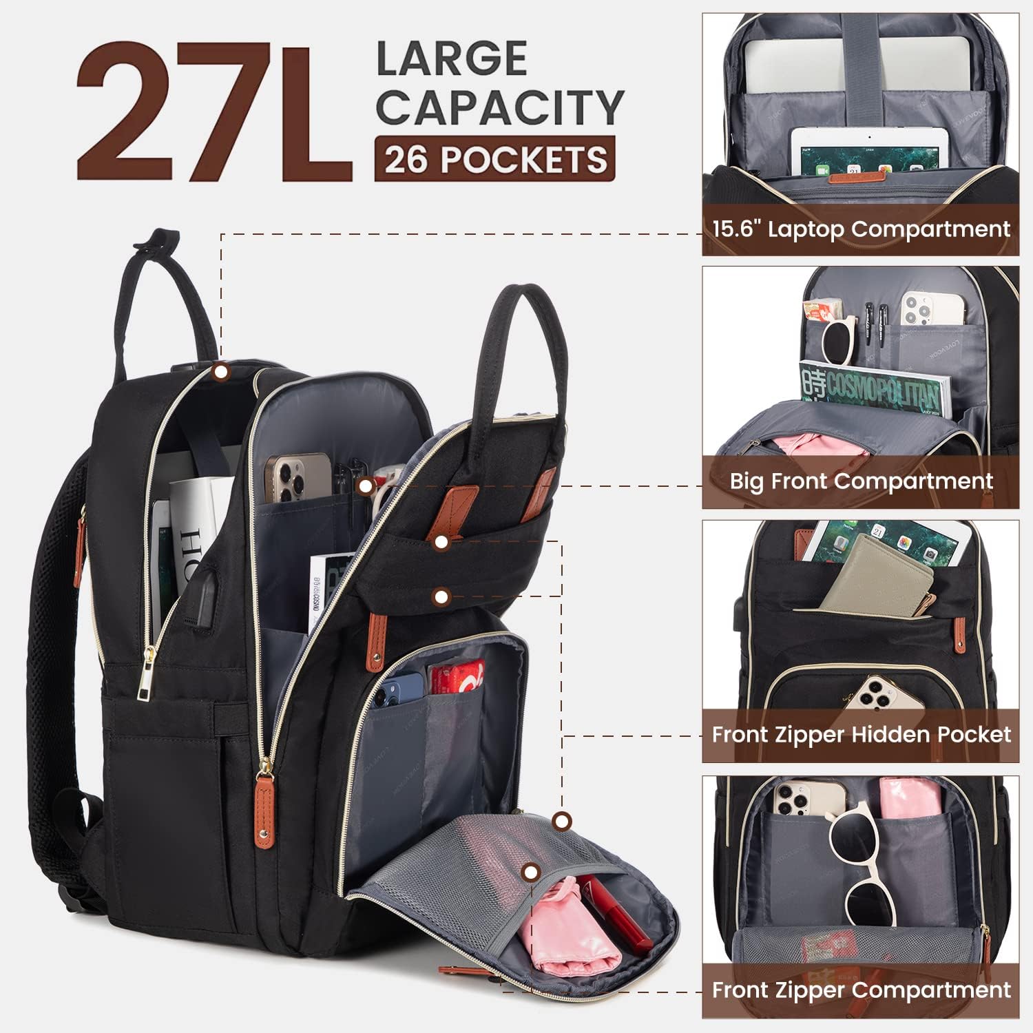 Foto 2 | Mochila para Portátil Lovevook Negra - Venta Internacional