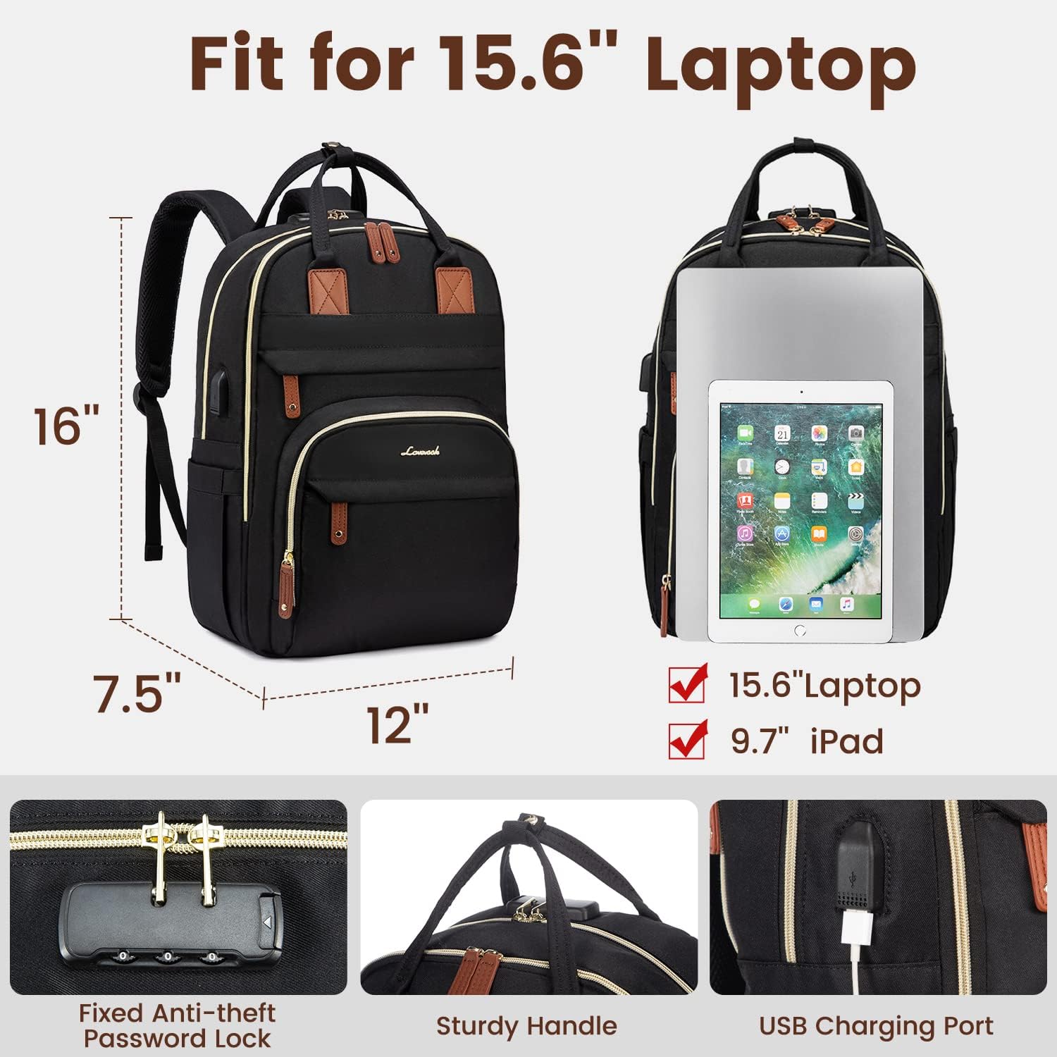 Foto 4 | Mochila para Portátil Lovevook Negra - Venta Internacional