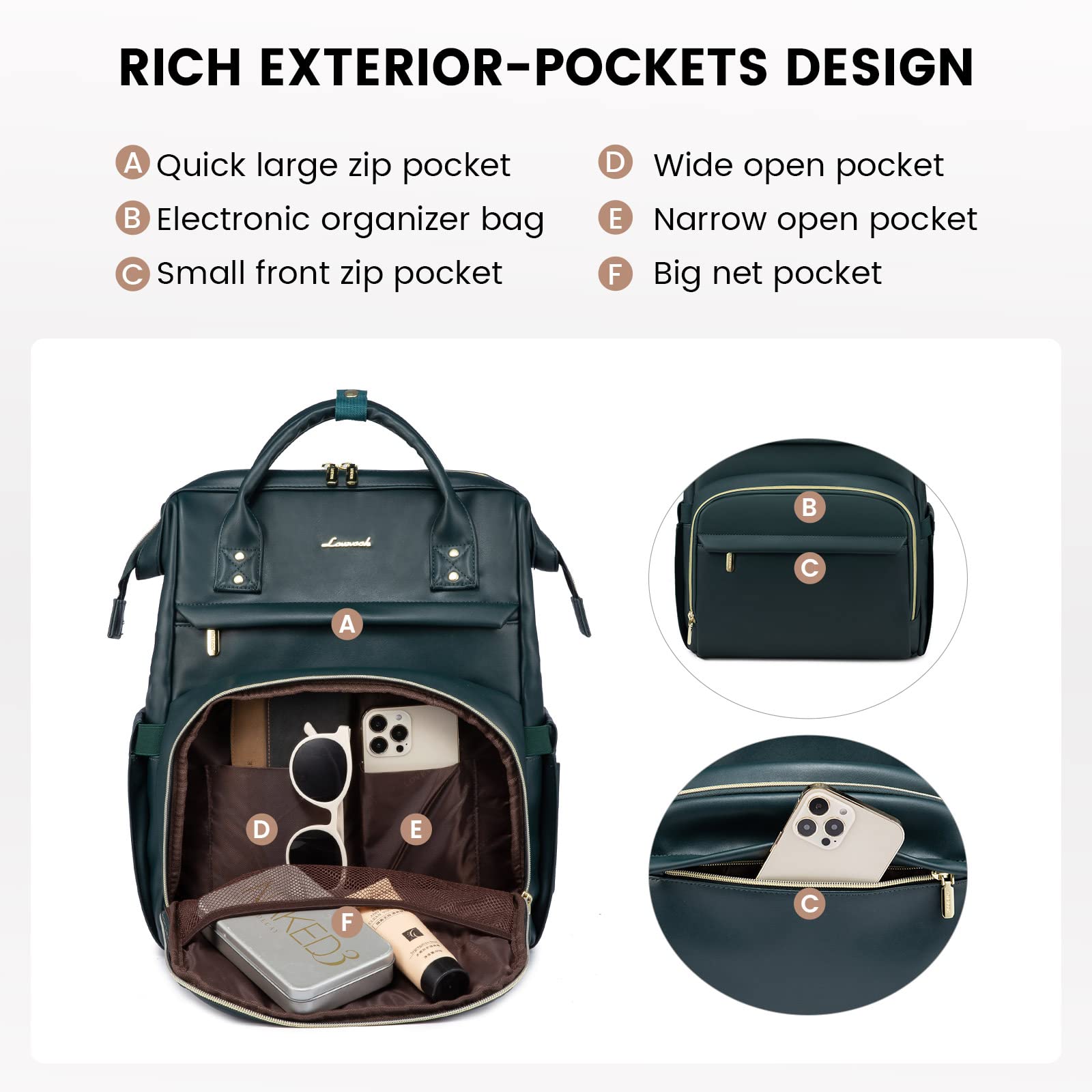 Foto 4 pulgar | Mochila para Portátil Lovevook con Puerto Usb Verde - Venta Internacional