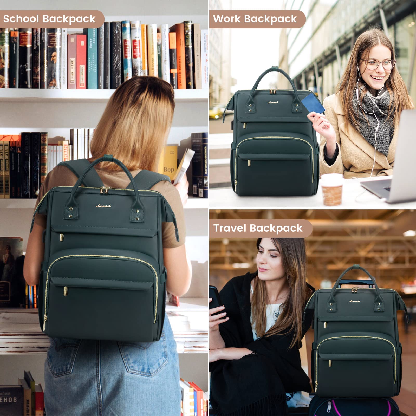 Foto 7 pulgar | Mochila para Portátil Lovevook con Puerto Usb Verde - Venta Internacional
