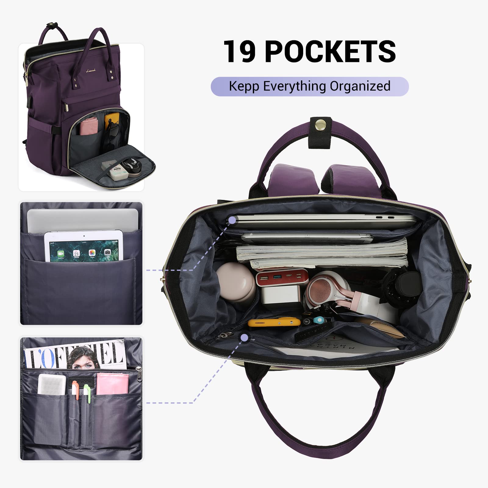 Foto 2 | Mochila Lovevook College para Portátil de 15,6 Pulgadas Resistente al Agua Morado - Venta Internacional