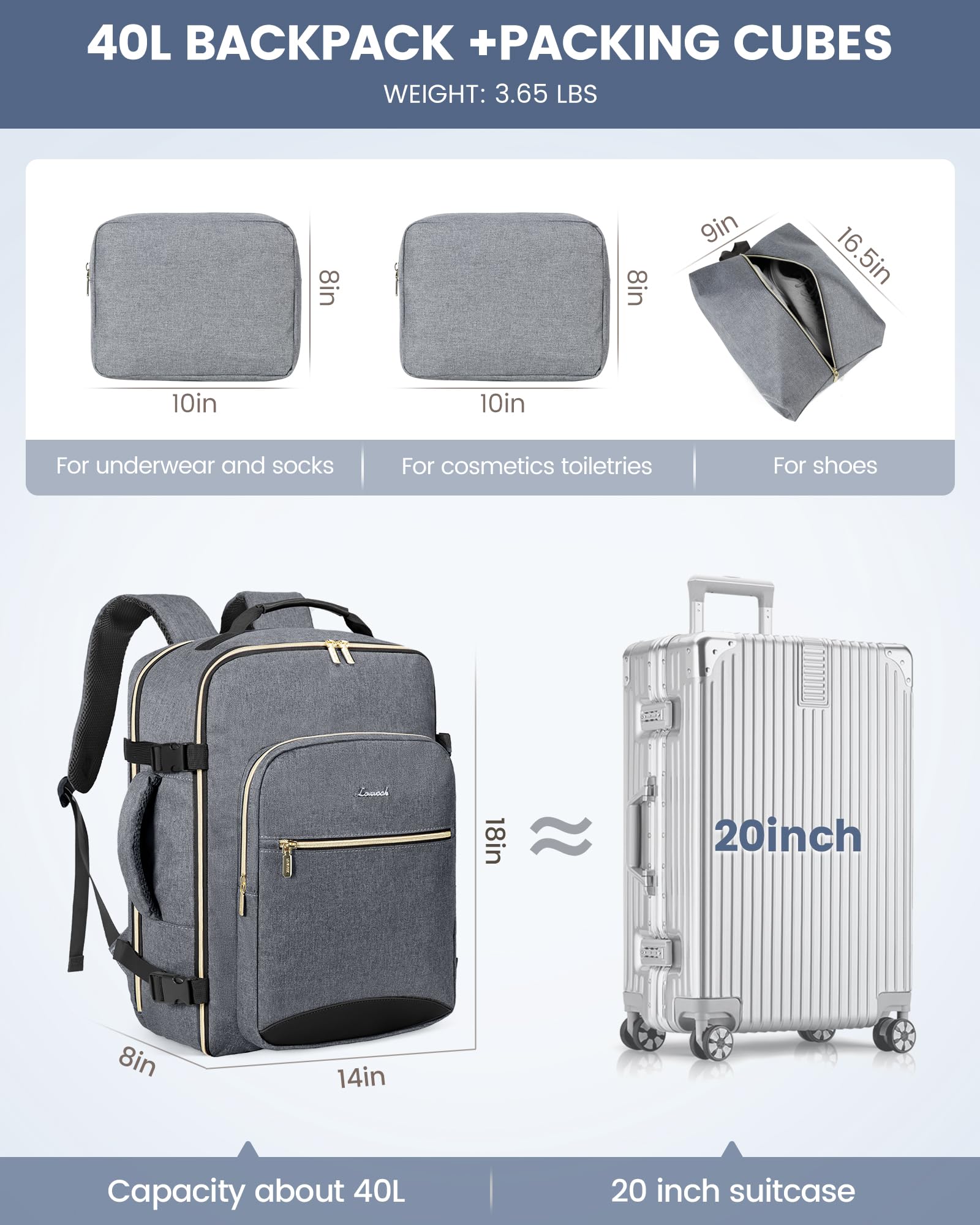 Foto 6 pulgar | Mochila de Viaje Lovevook con 3 Cubos de Embalaje a Prueba de Agua - Venta Internacional
