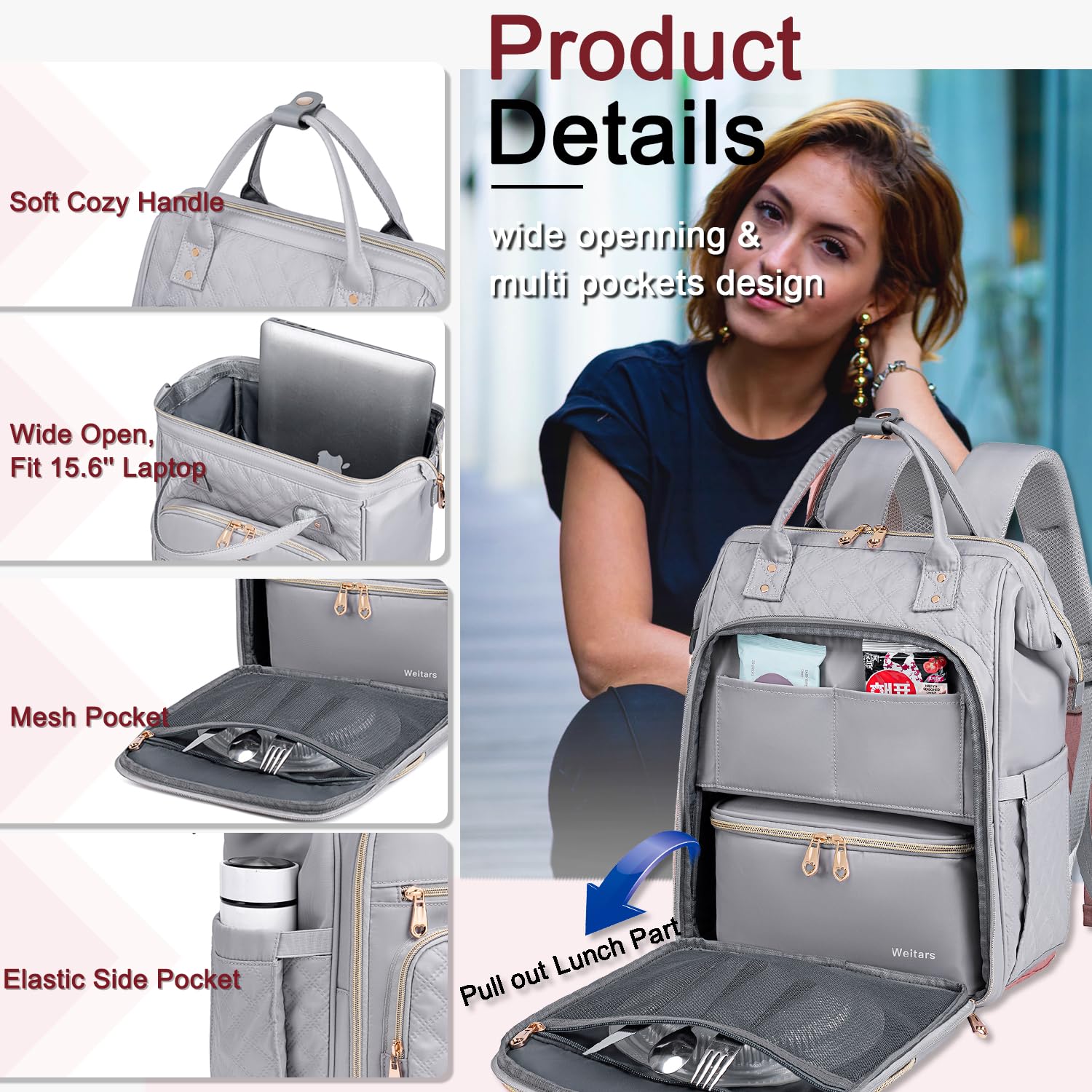 Foto 8 pulgar | Mochila Weitars Gris para Mujer - Venta Internacional