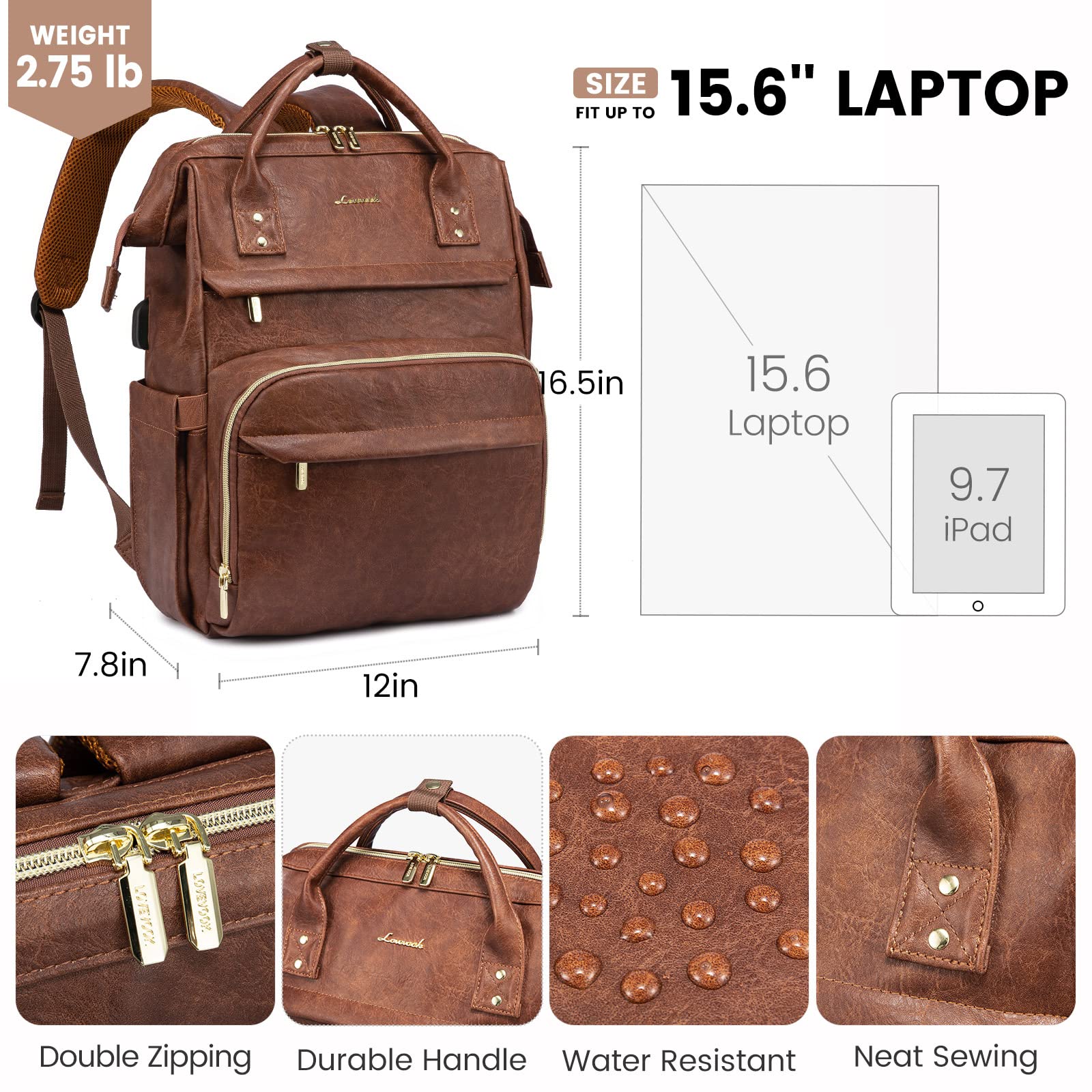 Foto 4 | Mochila para Laptop Lovevook 15.6 Pulgadas con Puerto Usb - Venta Internacional