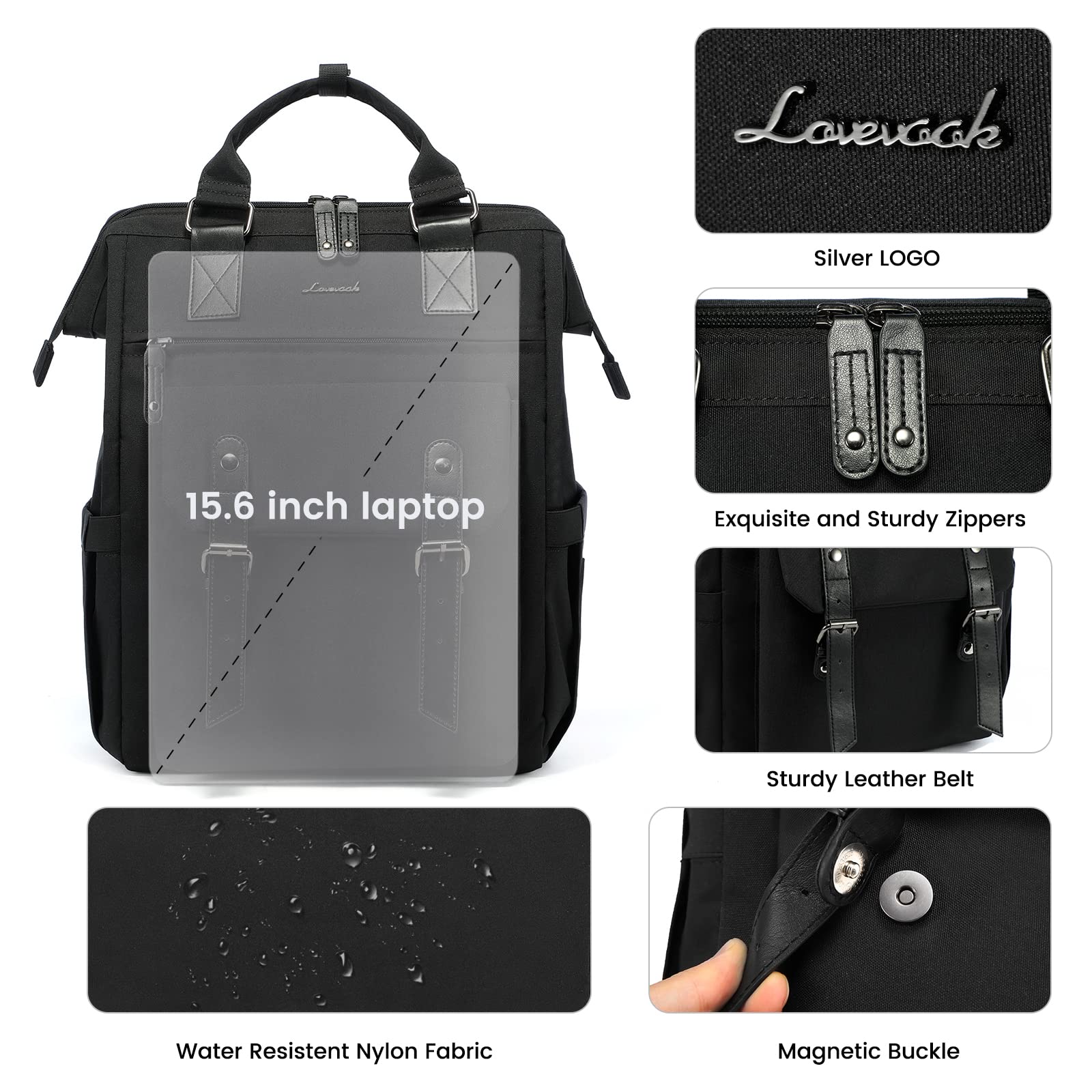 Foto 3 pulgar | Mochila para Laptop Lovevook 15,6 Pulgadas con Puerto Usb Negro - Venta Internacional