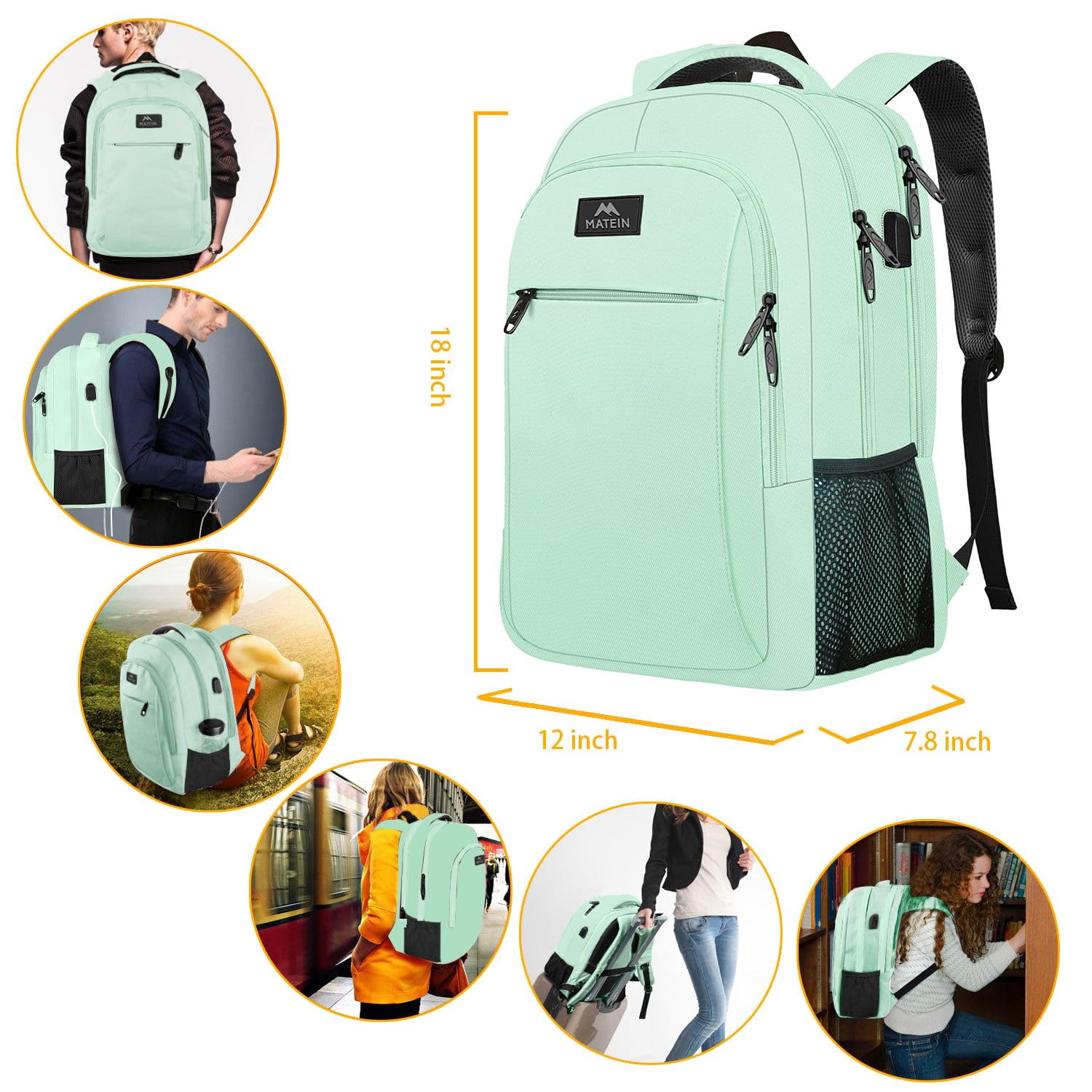 Foto 4 pulgar | Mochila Matein para Laptop 15.6 Pulgadas con Puerto Usb - Venta Internacional