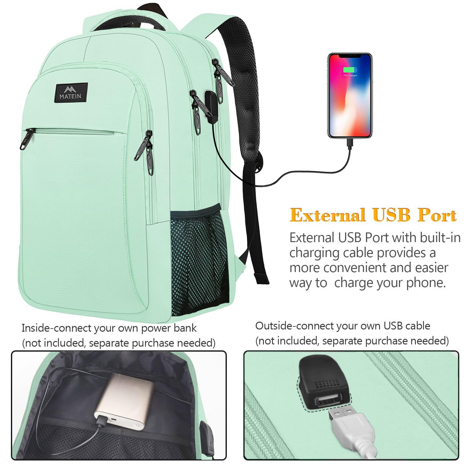 Foto 6 pulgar | Mochila Matein para Laptop 15.6 Pulgadas con Puerto Usb - Venta Internacional