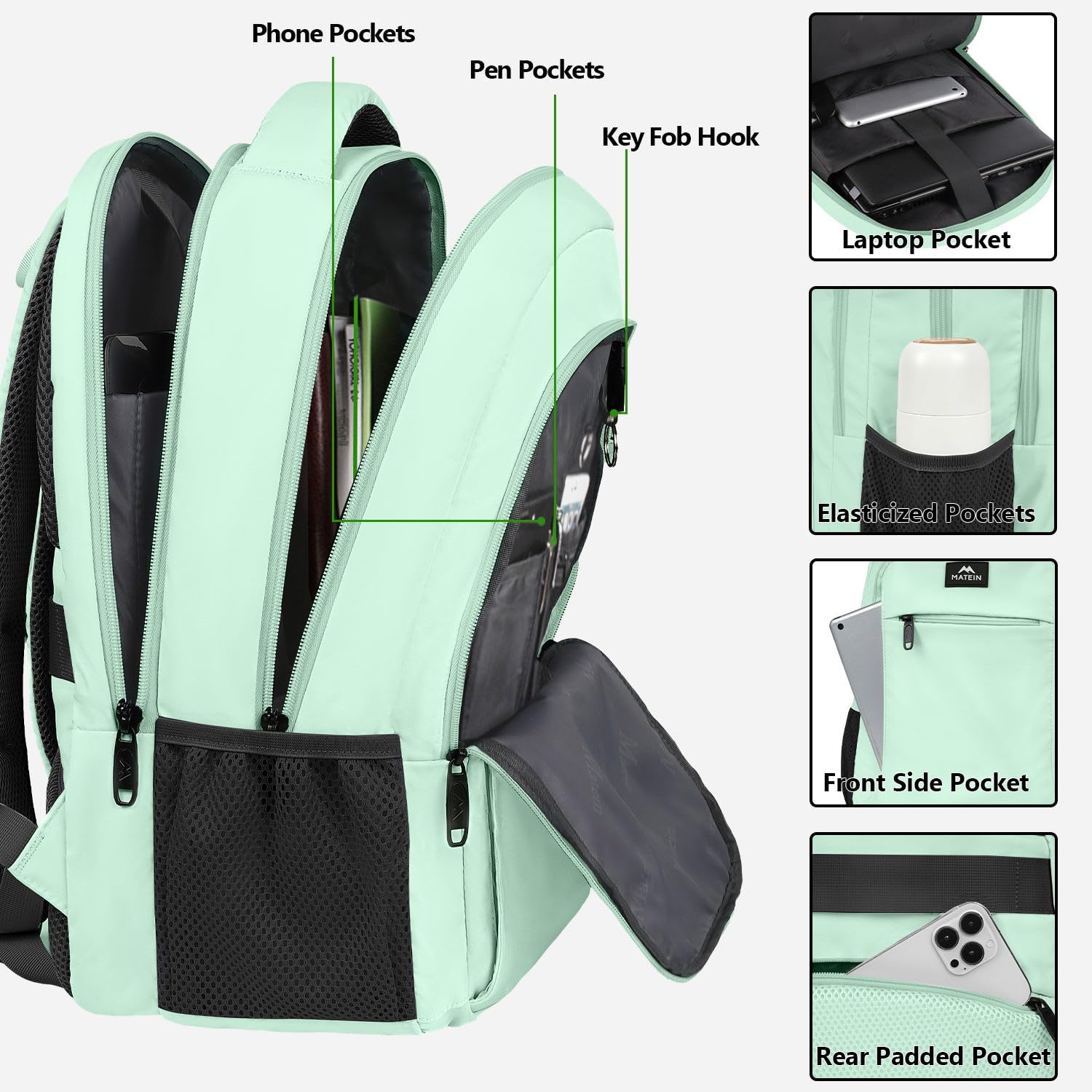 Foto 7 pulgar | Mochila Matein para Laptop 15.6 Pulgadas con Puerto Usb - Venta Internacional