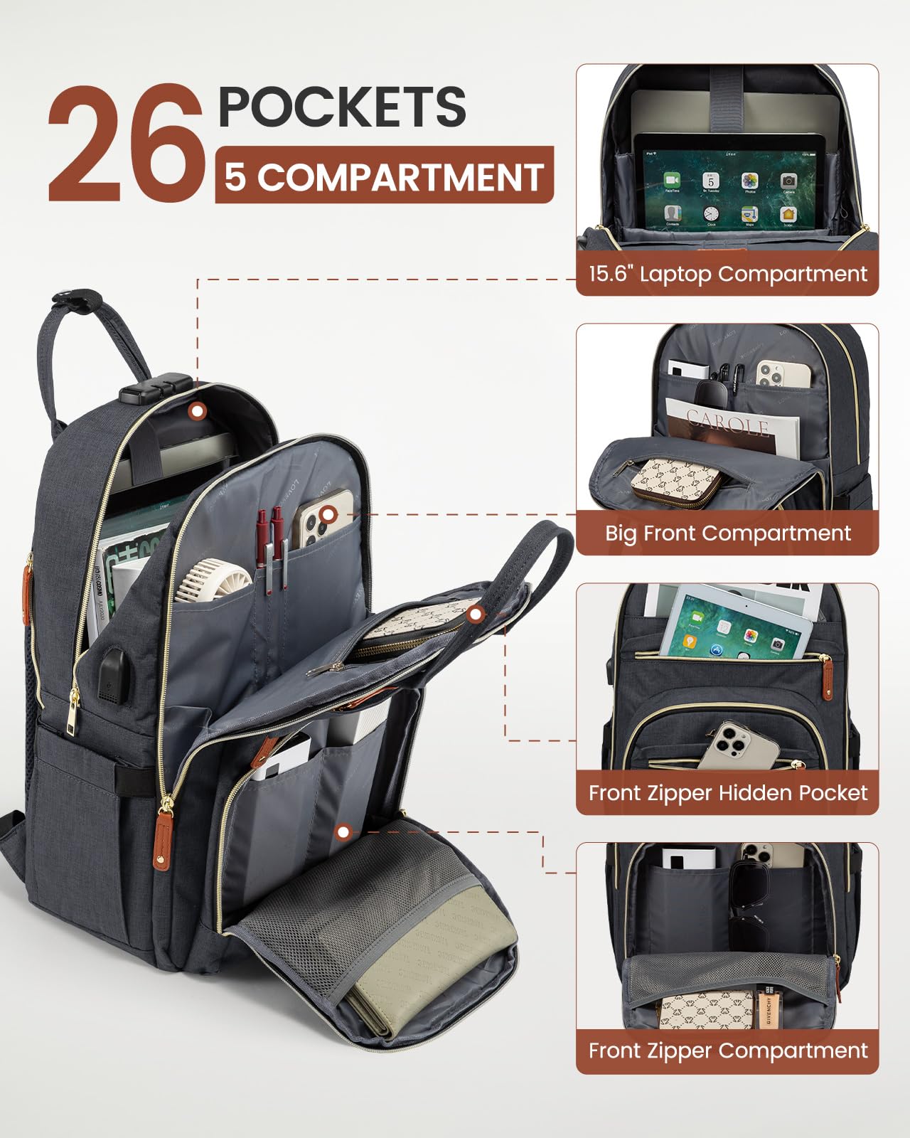 Foto 4 pulgar | Mochila para Portátil Lovevook Unisex Antirrobo 15.6 Pulgadas - Venta Internacional