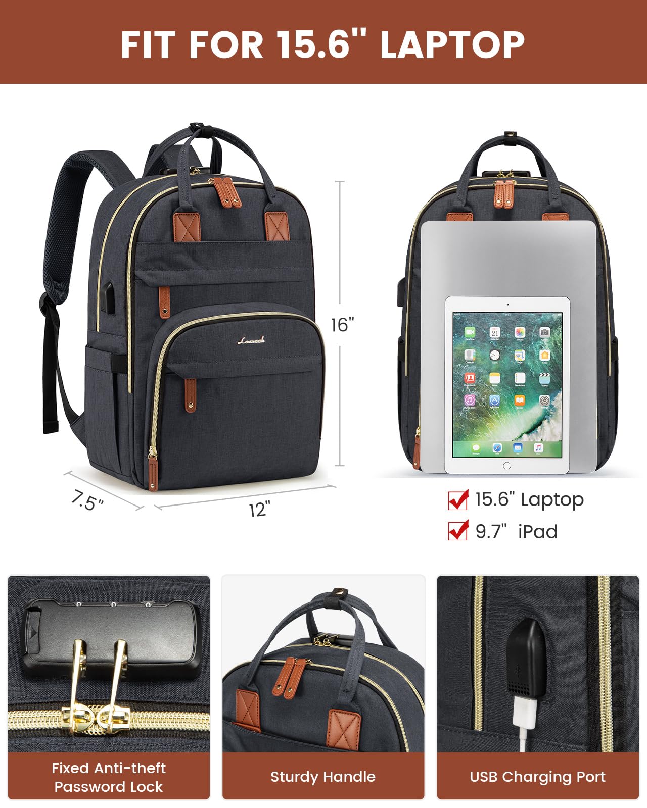 Foto 6 pulgar | Mochila para Portátil Lovevook Unisex Antirrobo 15.6 Pulgadas - Venta Internacional