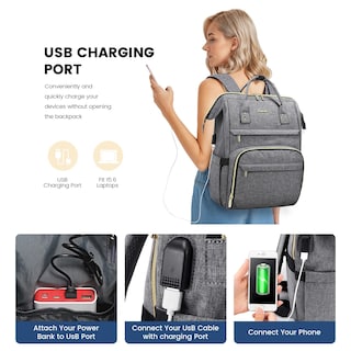 Foto 3 | Mochila para Laptop Lovevook 15.6 Pulgadas Impermeable Gris - Venta Internacional