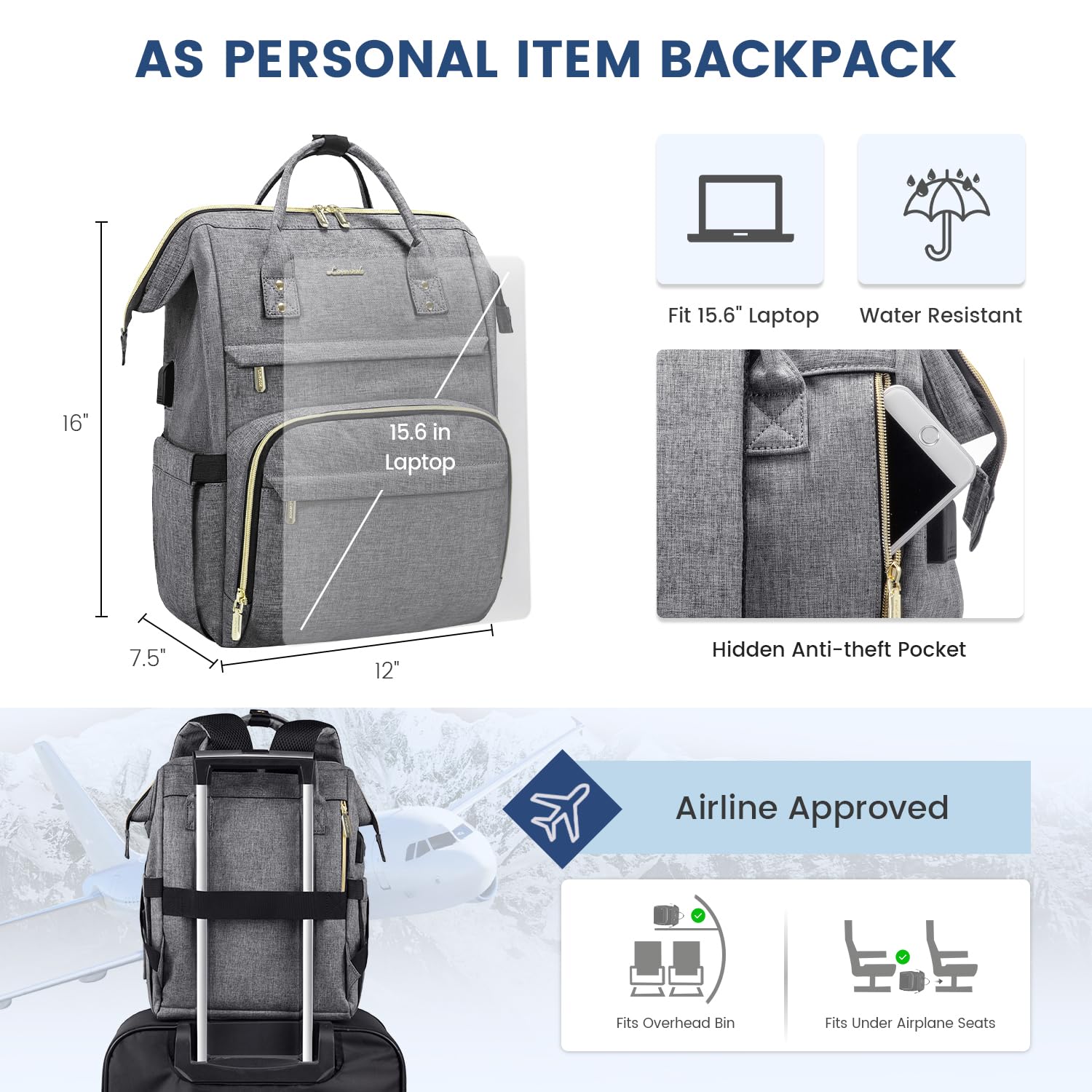 Foto 5 pulgar | Mochila para Laptop Lovevook 15.6 Pulgadas Impermeable Gris - Venta Internacional