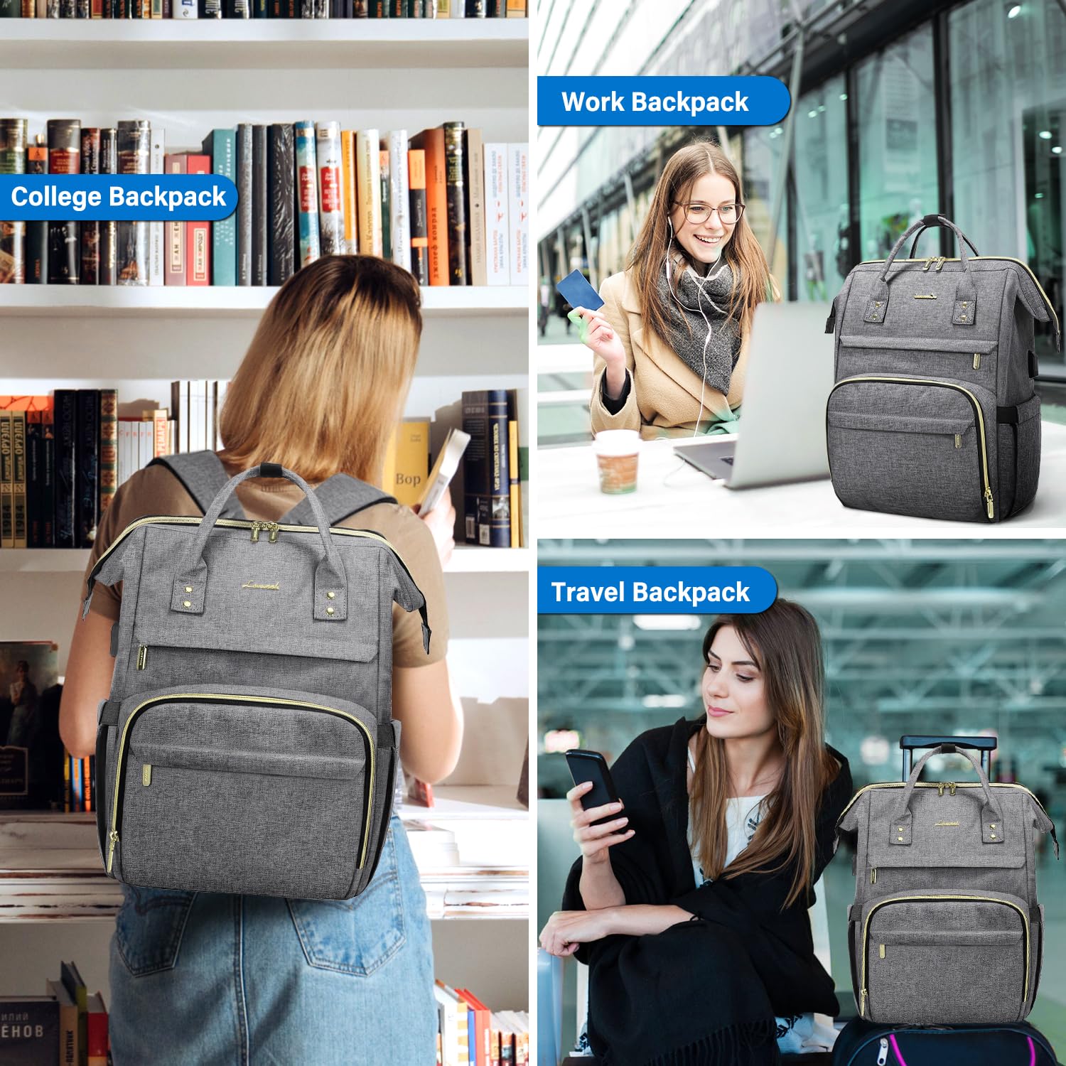 Foto 6 pulgar | Mochila para Laptop Lovevook 15.6 Pulgadas Impermeable Gris - Venta Internacional