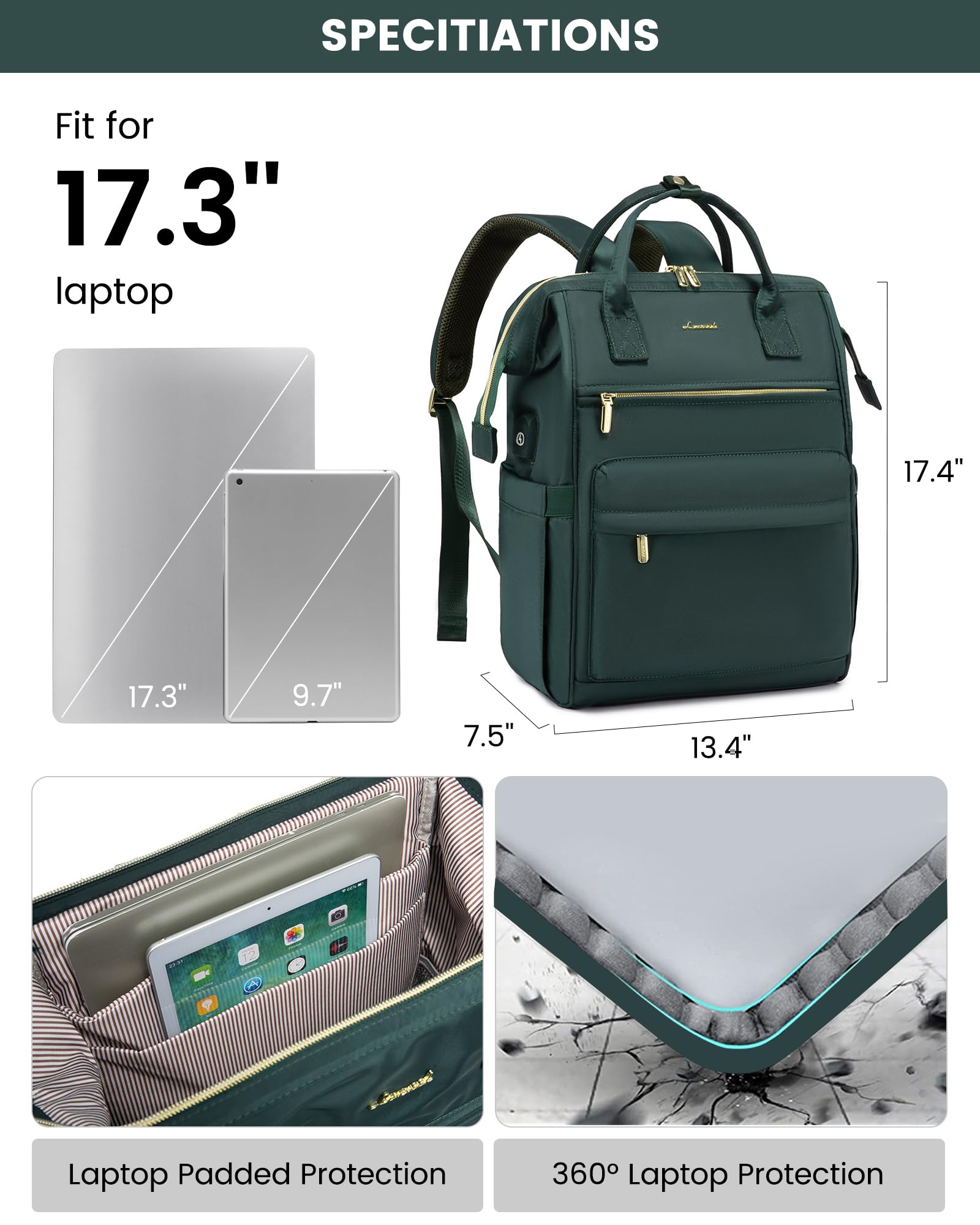Foto 3 | Mochila para Laptop Lovevook 17 Pulgadas Verde - Venta Internacional
