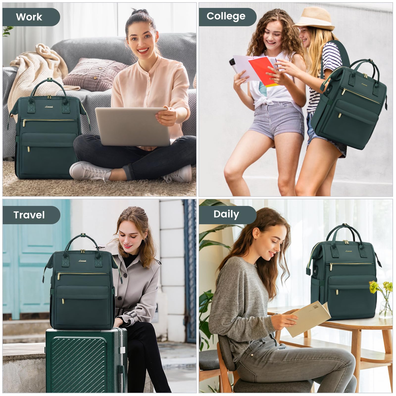 Foto 6 | Mochila para Laptop Lovevook 17 Pulgadas Verde - Venta Internacional