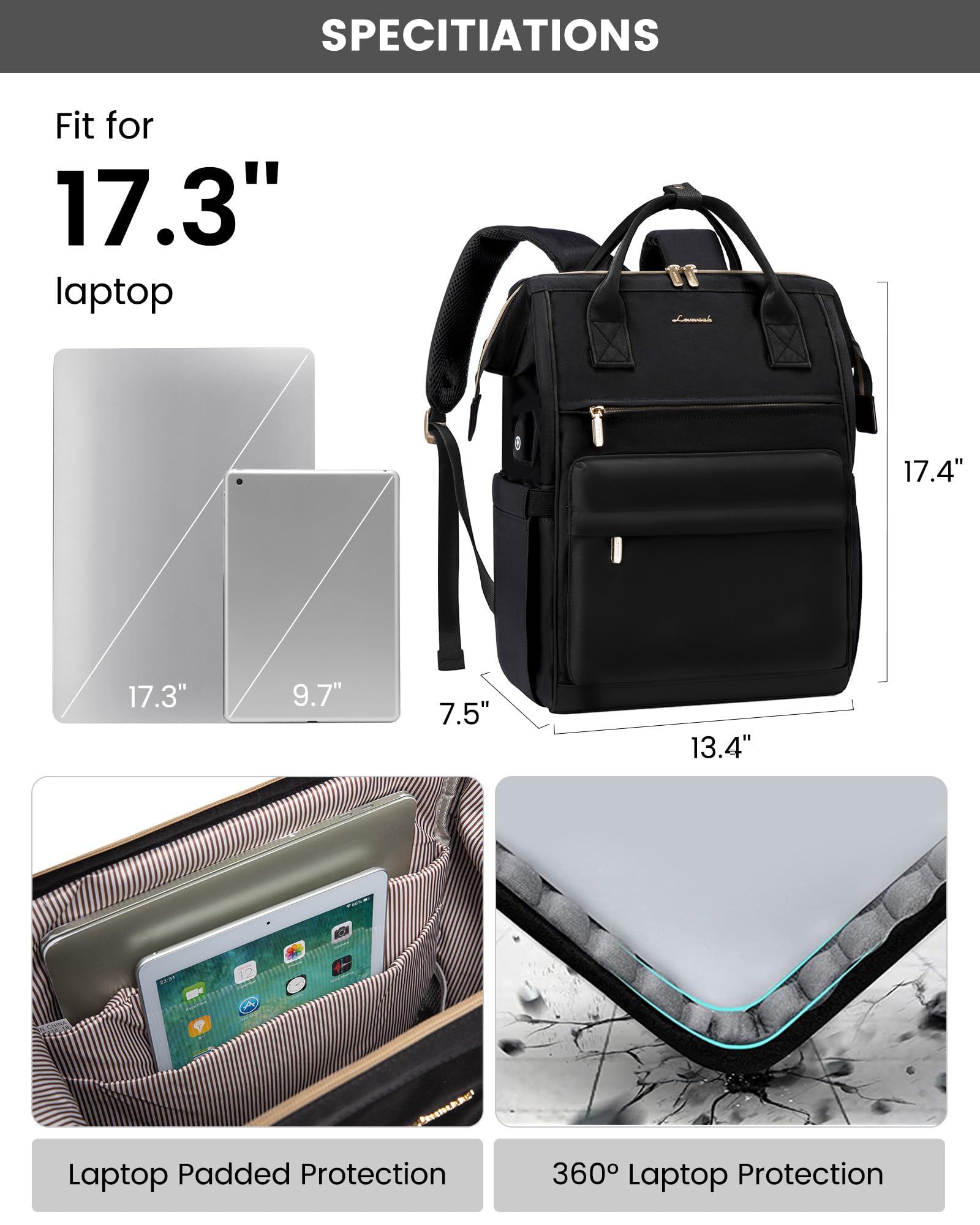 Foto 4 pulgar | Mochila para Portátil Lovevook Negra - Venta Internacional