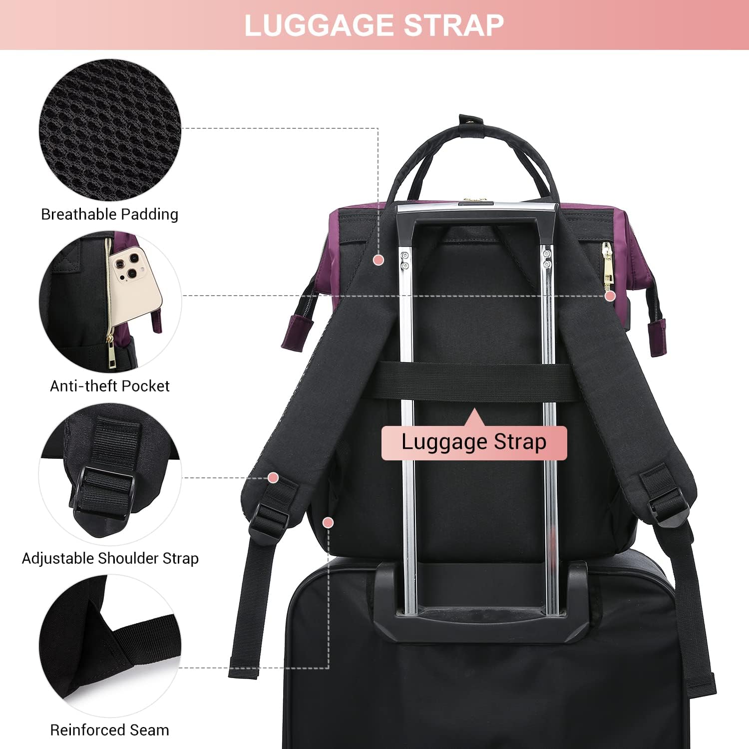 Foto 6 | Mochila para Portátil Lovevook Fashion Business Morada - Venta Internacional