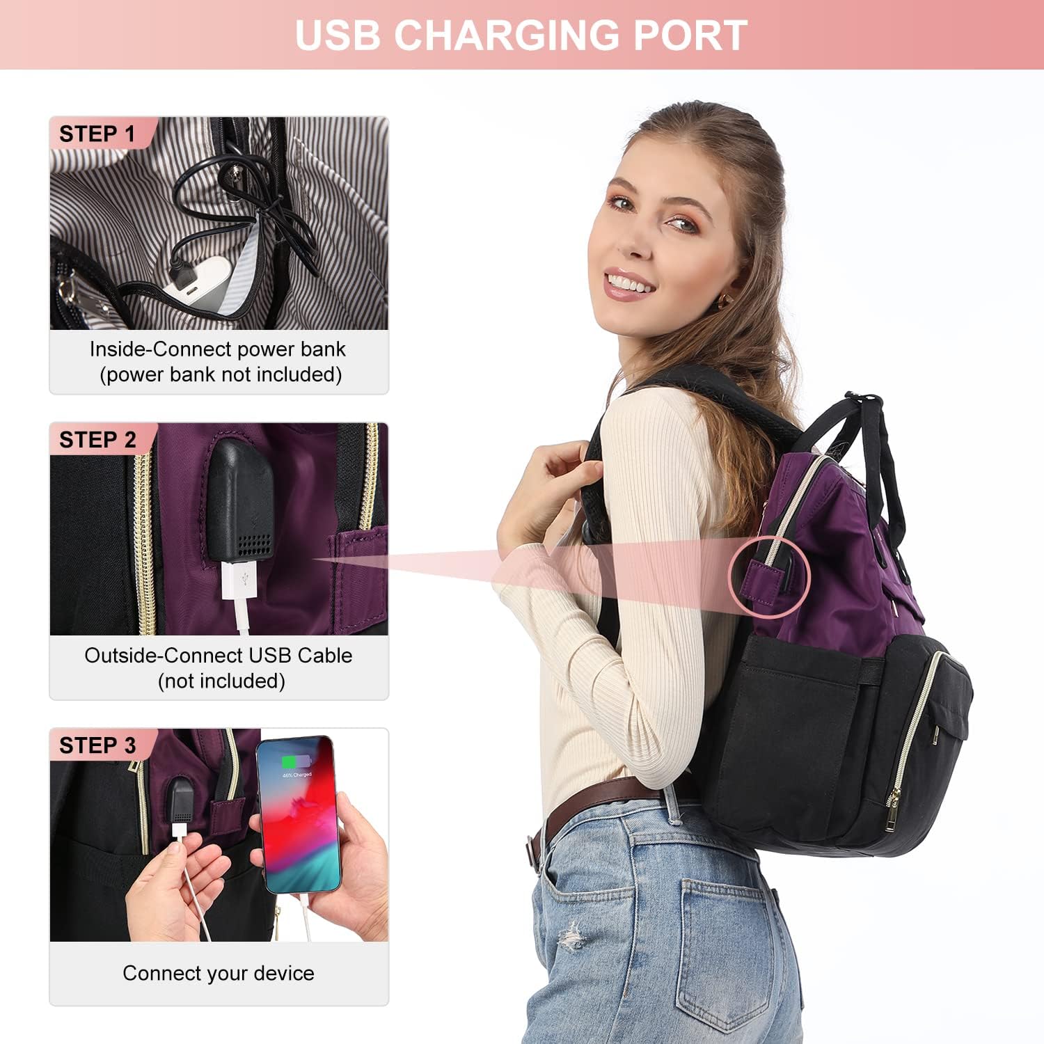 Foto 7 | Mochila para Portátil Lovevook Fashion Business Morada - Venta Internacional