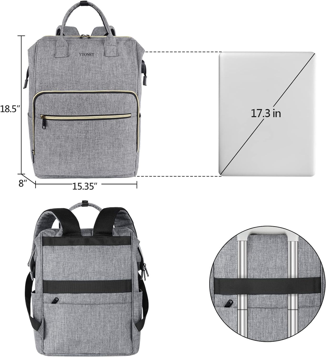 Foto 3 pulgar | Mochila Ytonet para Laptop 17,3'' Gris - Venta Internacional